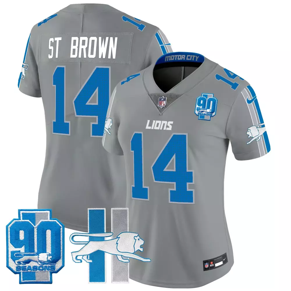 st brown gray womens detroit lions throwback 90th year patch vapor limited jersey all stitched