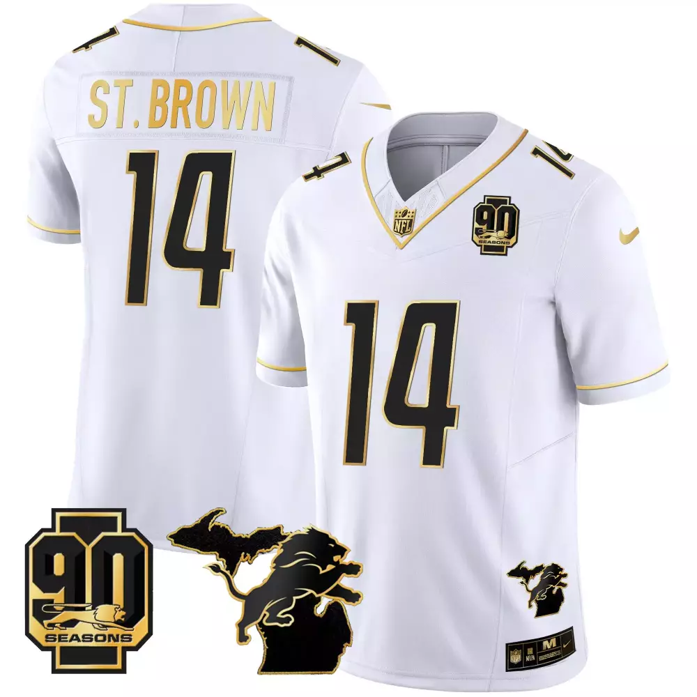 st brown white gold mens detroit lions 2024 michigan patch gold vapor jersey all stitched