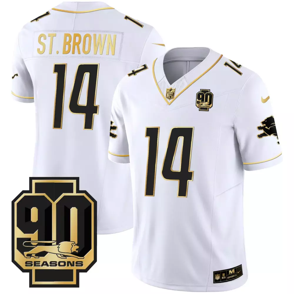 st brown white gold mens detroit lions 2024 michigan patch gold vapor jersey all stitched