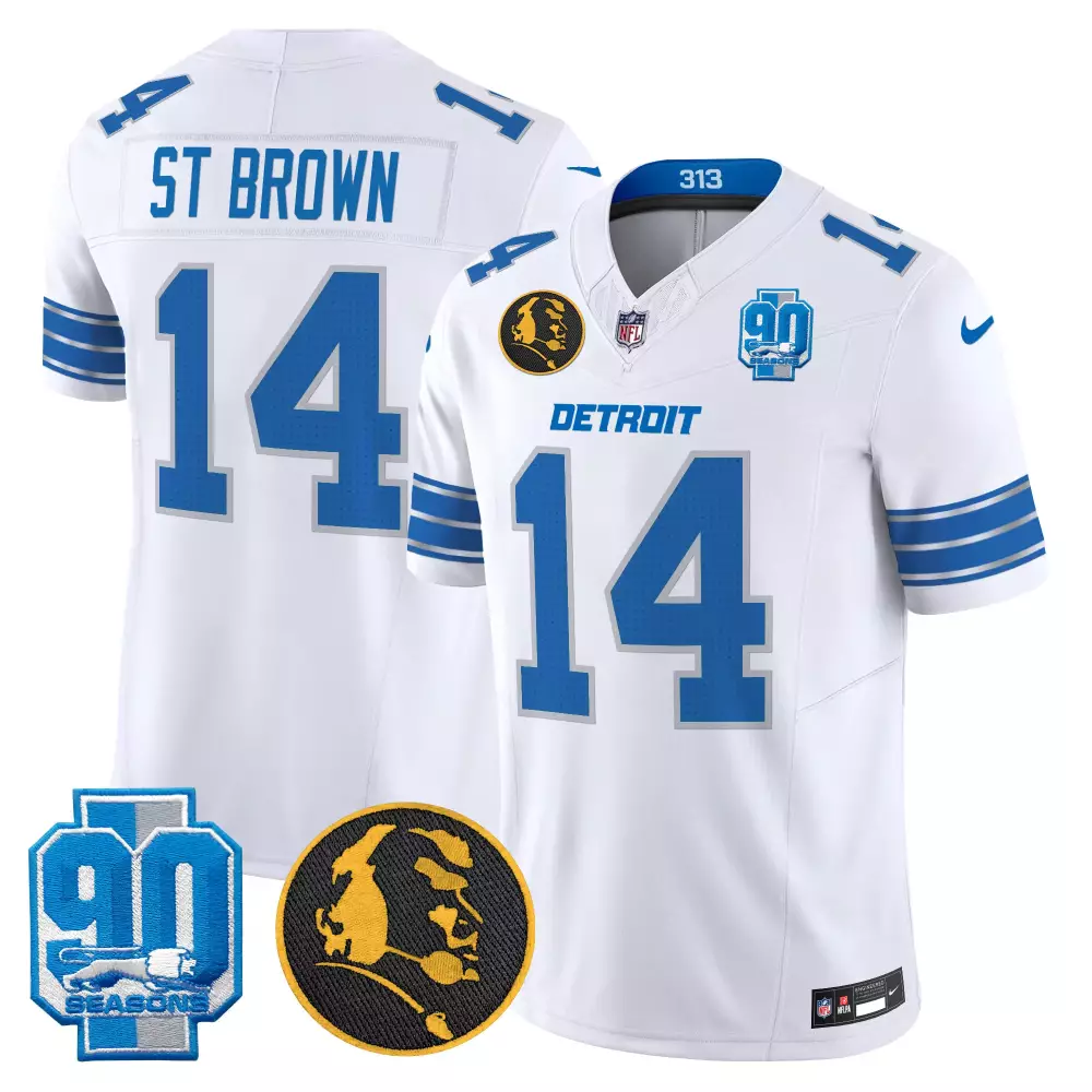 st brown white mens detroit lions 2024 90th john madden patch vapor limited jersey all stitched