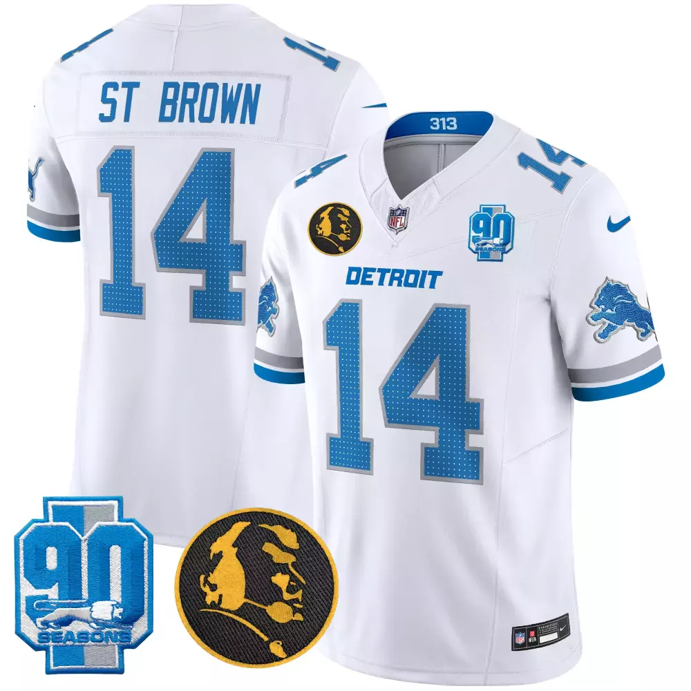 st brown white mens detroit lions 2024 90th john madden patch vapor limited jersey all stitched