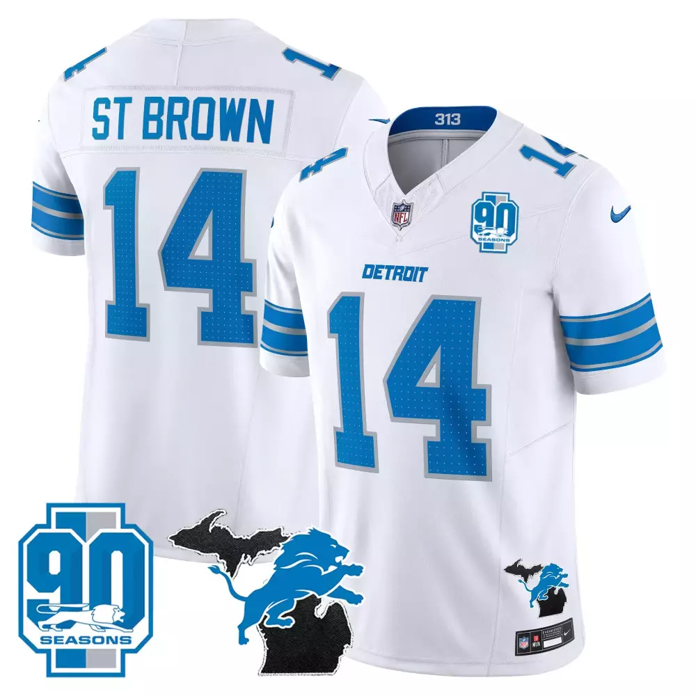 st brown white mens detroit lions 2024 90th john madden patch vapor limited jersey all stitched
