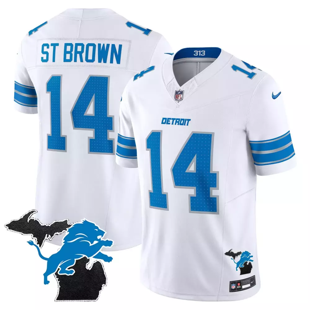 st brown white mens detroit lions 2024 michigan patch vapor limited jersey all stitched