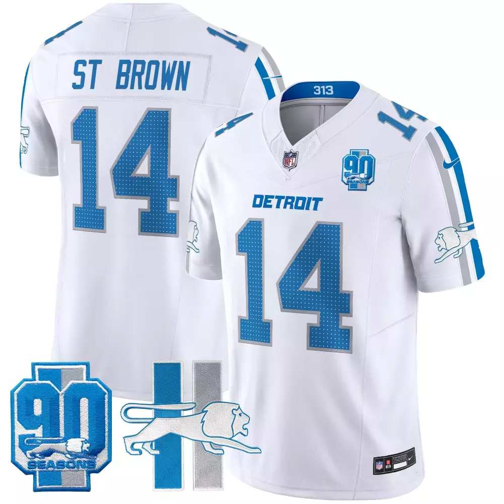 st brown white mens detroit lions throwback 90th year patch vapor limited jersey all stitched