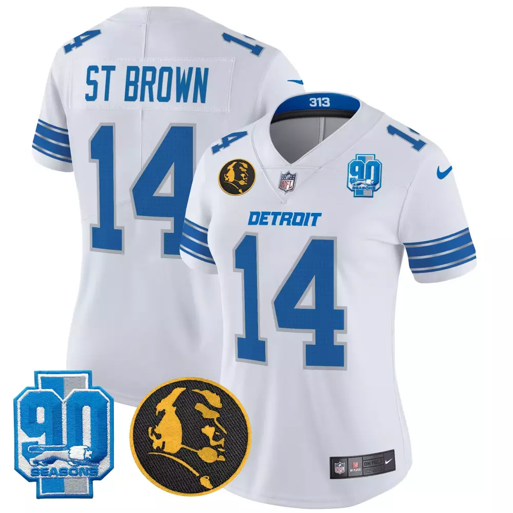 st brown white womens detroit lions 2024 90th john madden patch vapor limited jersey all stitched