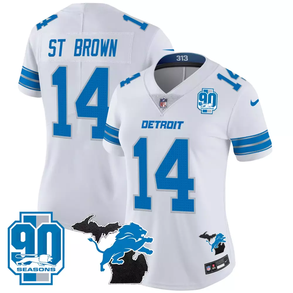 st brown white womens detroit lions 2024 90th john madden patch vapor limited jersey all stitched