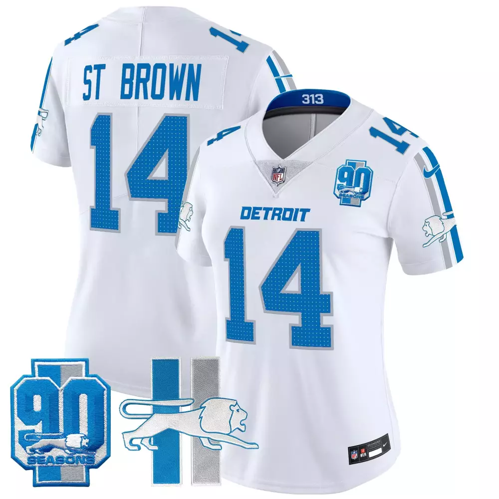 st brown white womens detroit lions throwback 90th year patch vapor limited jersey all stitched