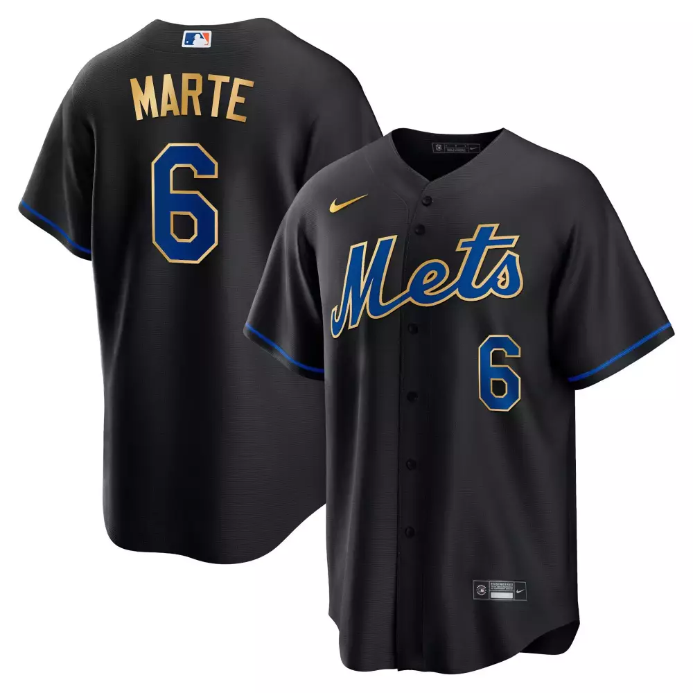 starling marte cool black mens new york mets gold trim jersey all stitched