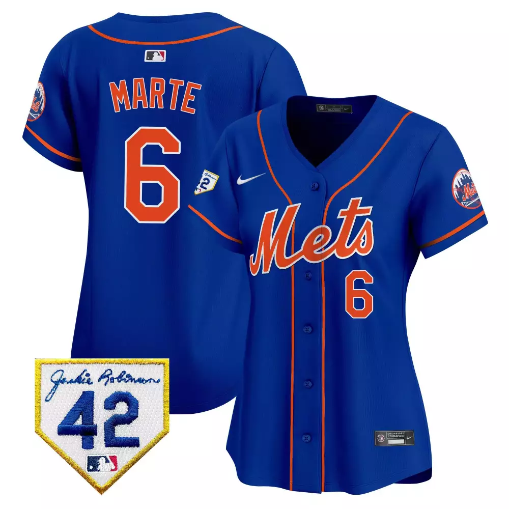 starling marte royal womens new york mets 2024 jackie robinson patch vapor premier limited jersey all stitched