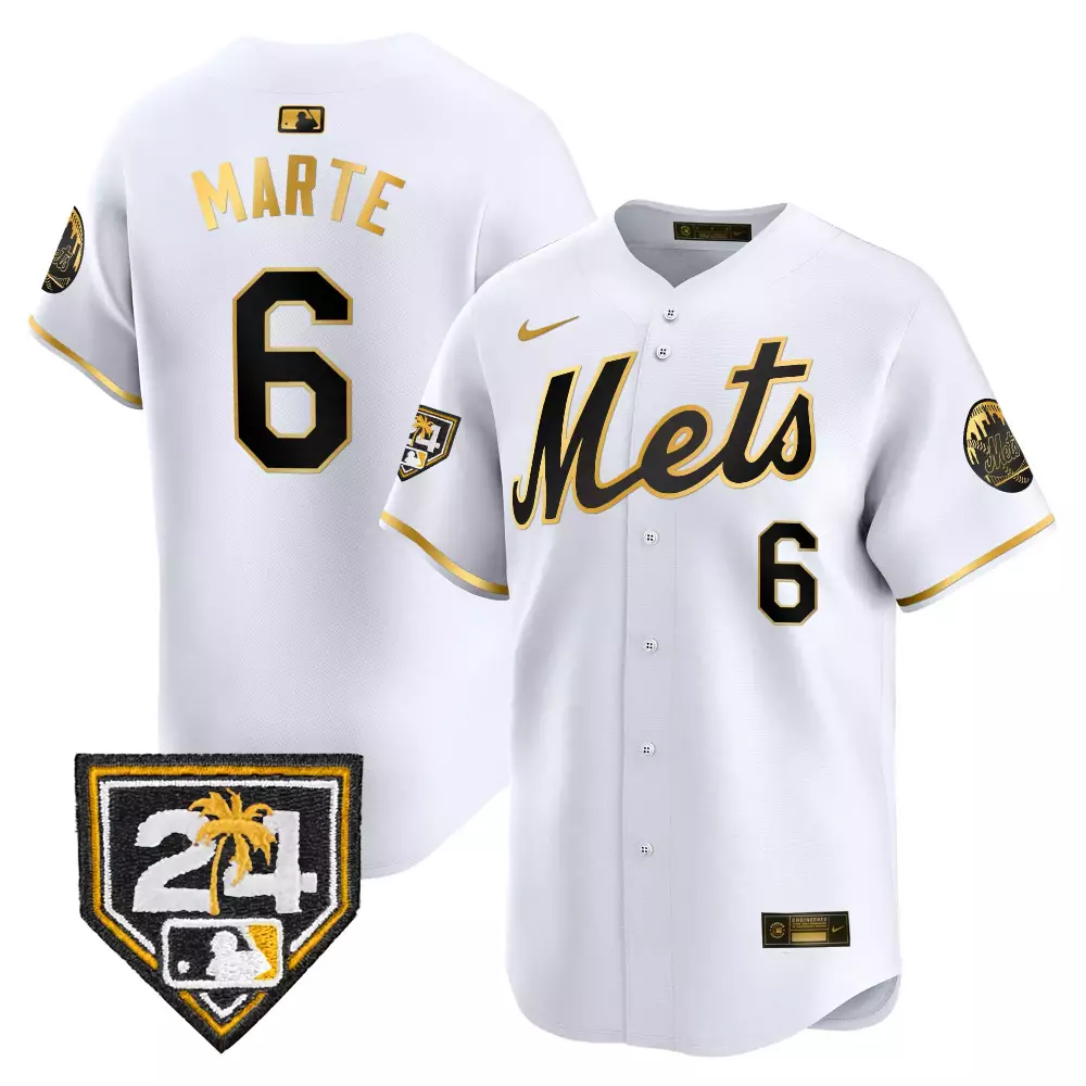 starling marte white gold mens new york mets 2024 spring training vapor premier limited jersey all stitched