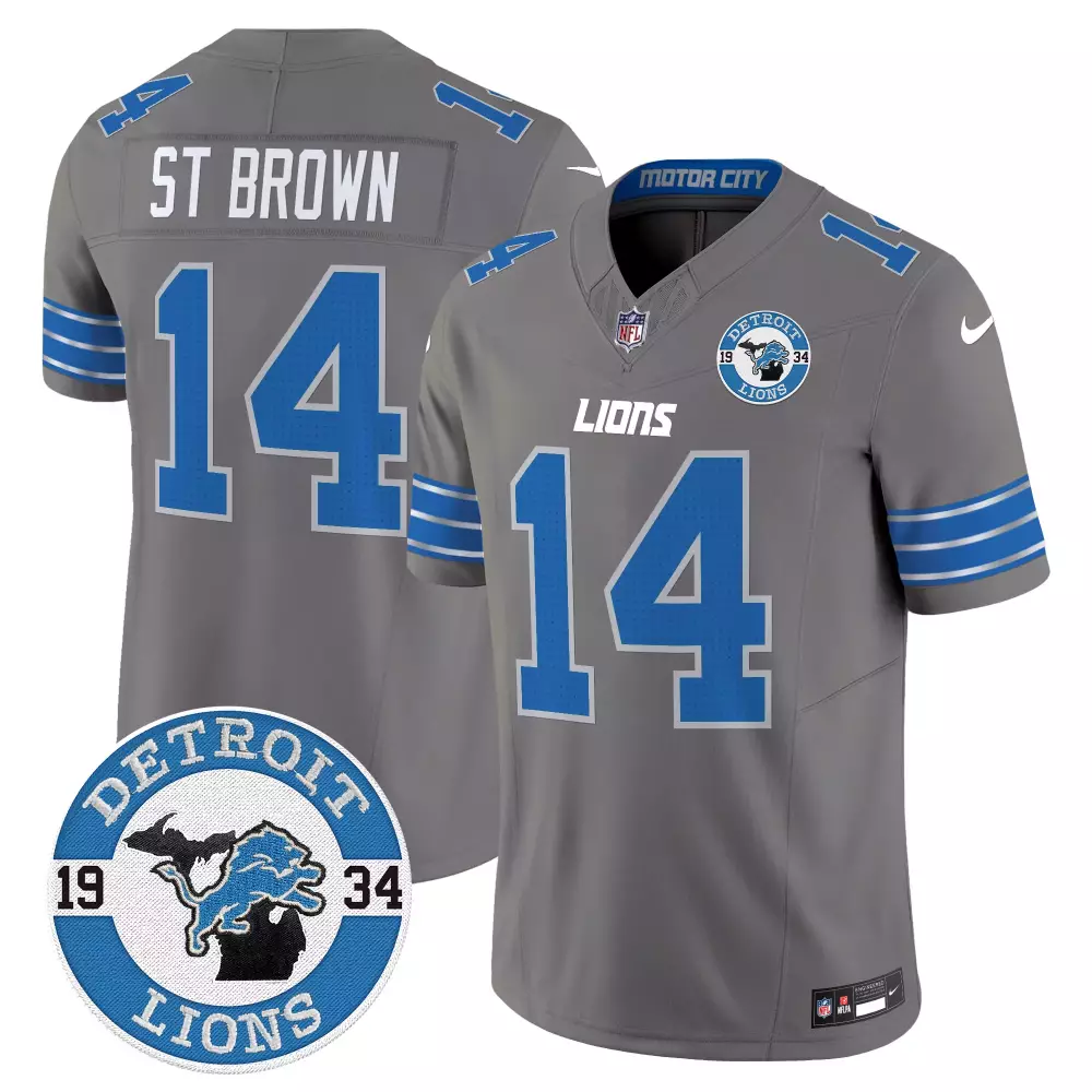 stbrown blue mens detroit lions 2024 vapor limited jersey est 1934 patch all stitched
