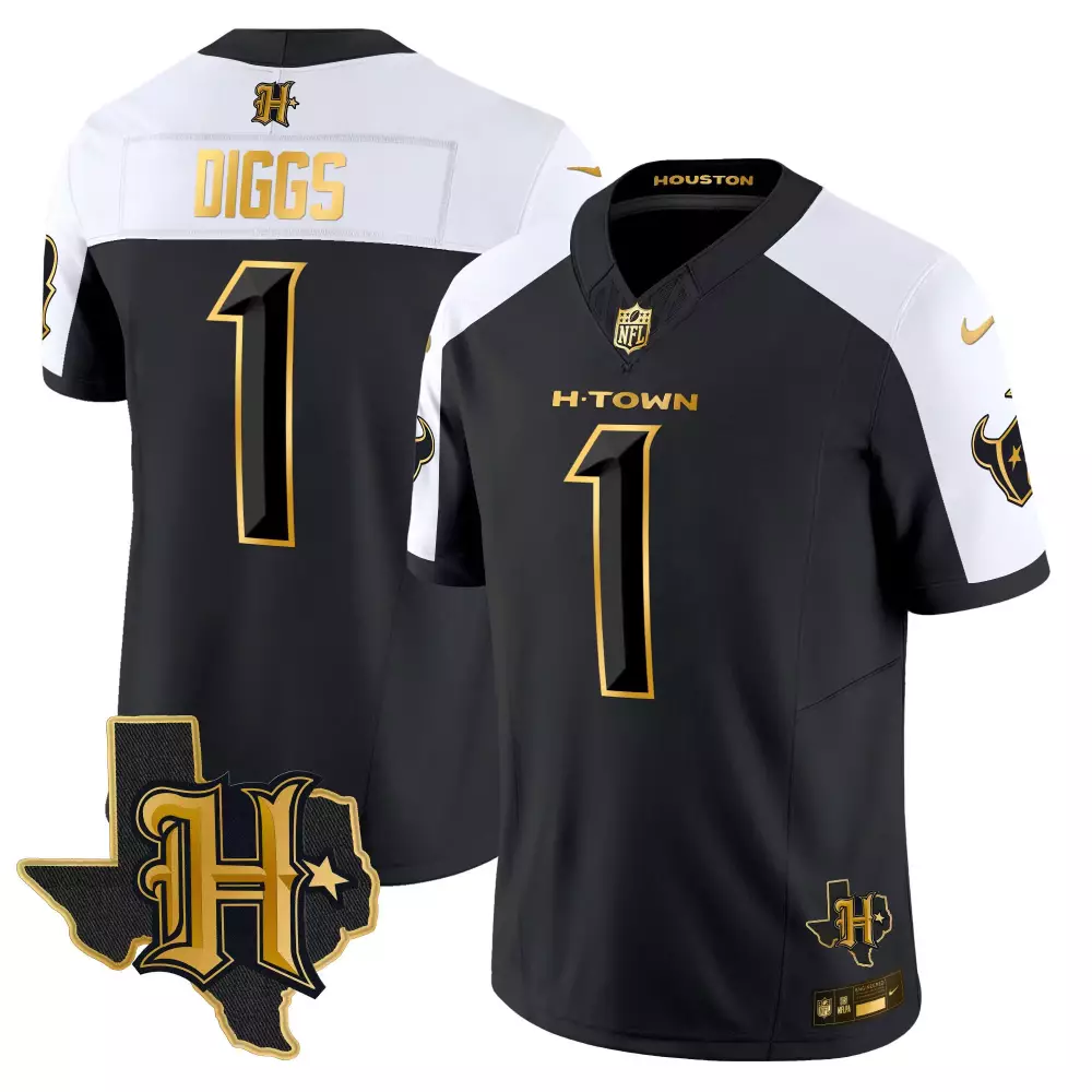 stefon diggs alternate mens houston texans 2024 texas patch gold vapor limited jersey all stitched