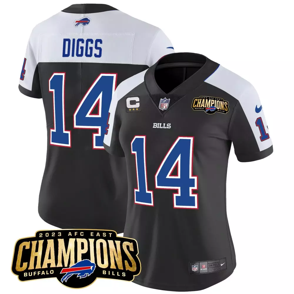 stefon diggs black alternate womens buffalo bills 2023 afc east champions patch gold vapor jersey v2 all stitched
