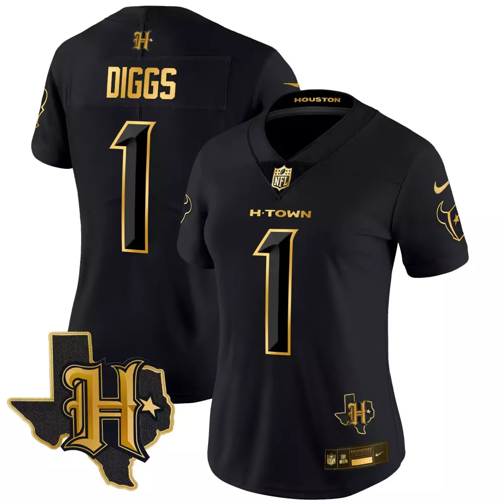 stefon diggs black gold womens houston texans 2024 texas patch gold vapor limited jersey all stitched