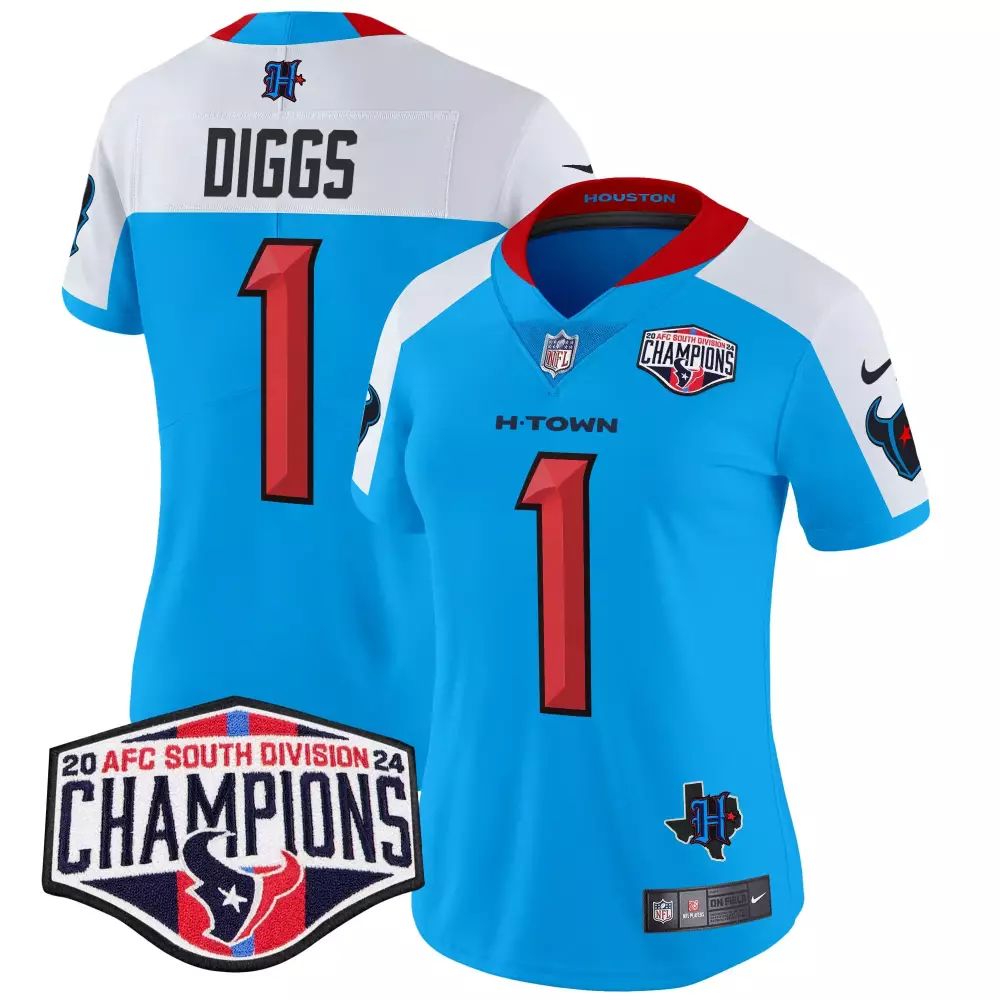 stefon diggs blue alternate womens houston texans 2024 afc south division champions patch vapor limited jersey all stitc