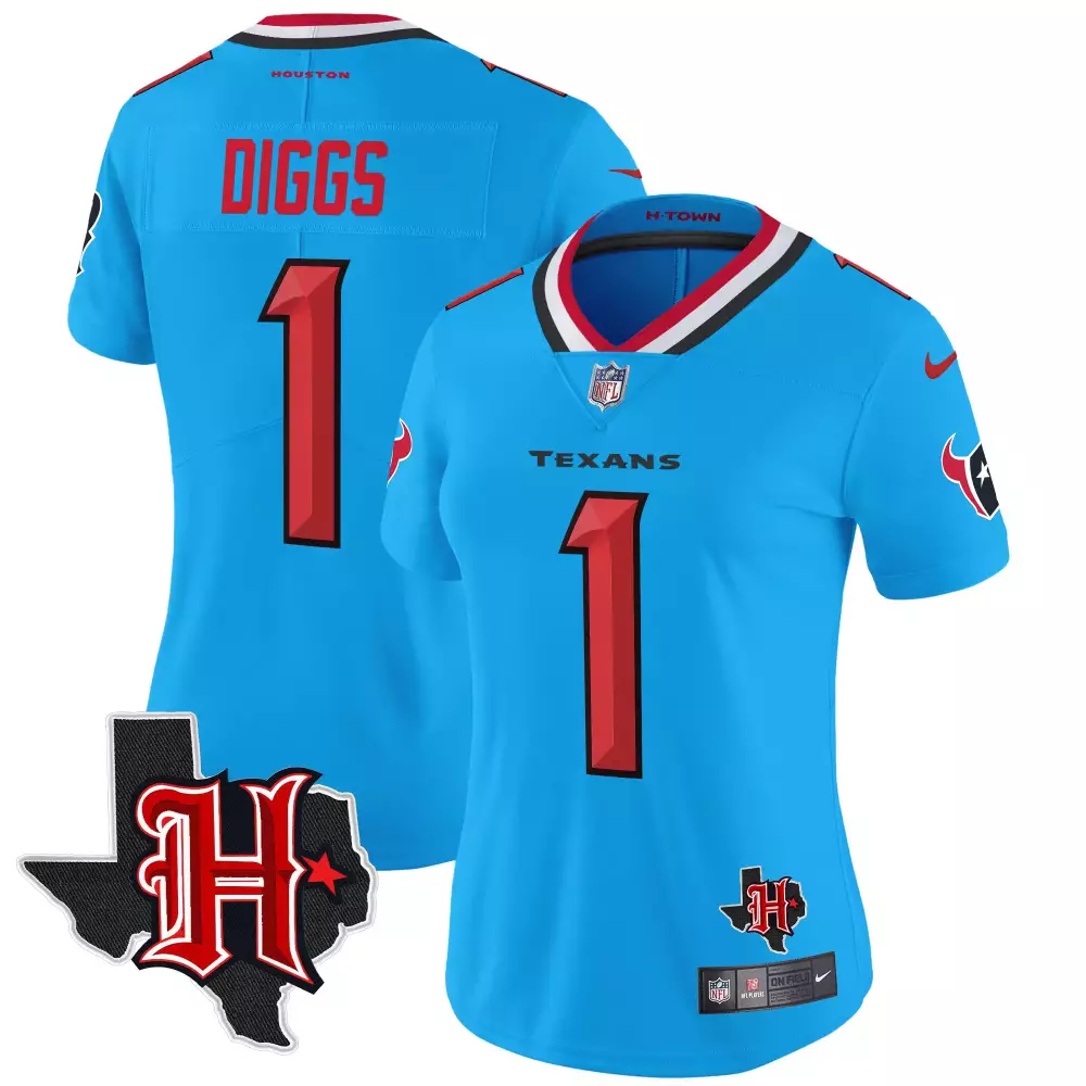 stefon diggs blue womens houston texans 2024 texas patch vapor limited jersey v5 all stitched