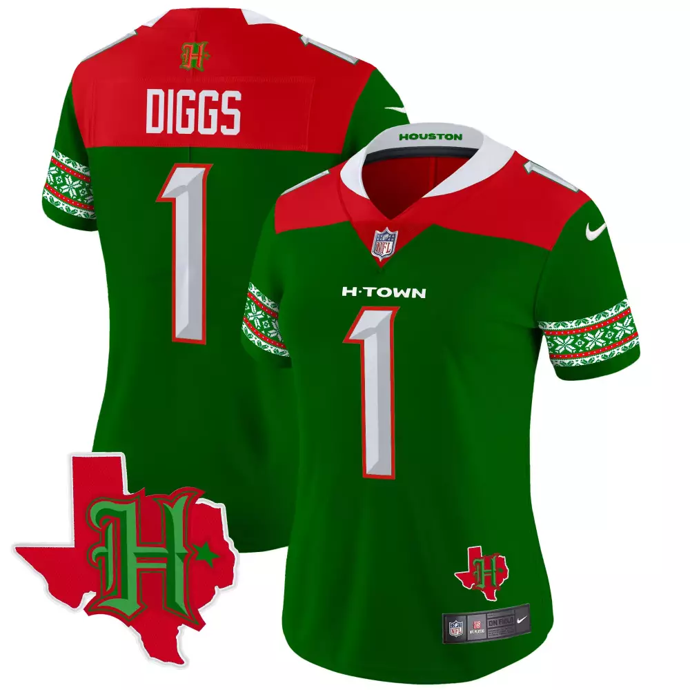 stefon diggs green womens houston texans 2024 christmas vapor limited jersey all stitched