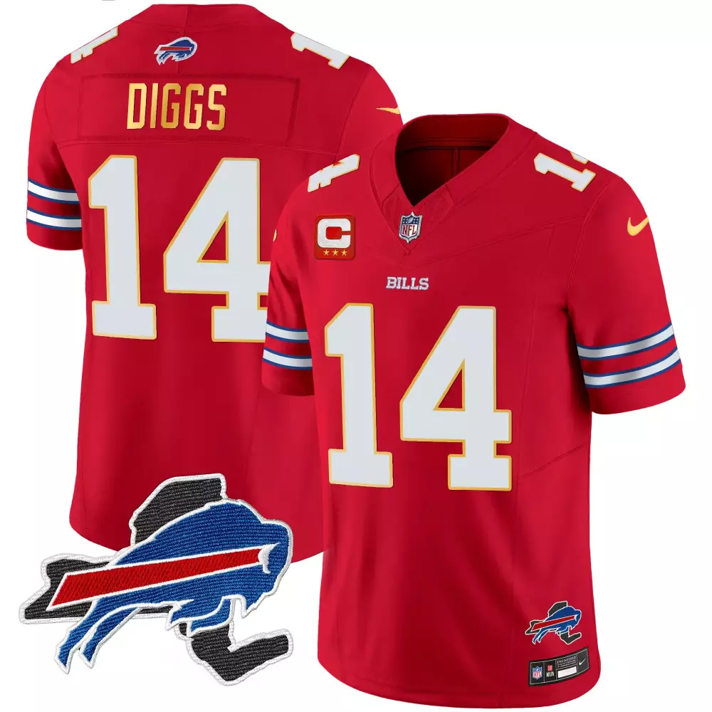 Stefon Diggs Buffalo Bills New York Patch Vapor Jersey | Red | Gold Trim Limited Edition for Men, Women & Youth