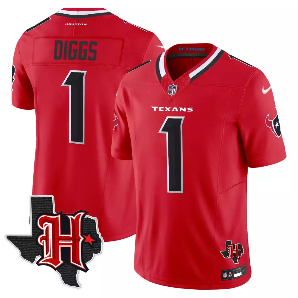 stefon diggs red mens houston texans 2024 texas patch vapor limited jersey v5 all stitched