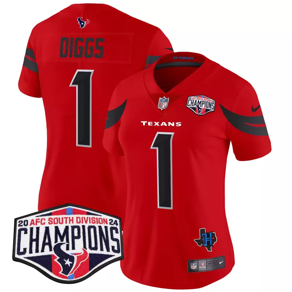 stefon diggs red womens houston texans 2024 afc south division champions patch vapor limited jersey all stitched