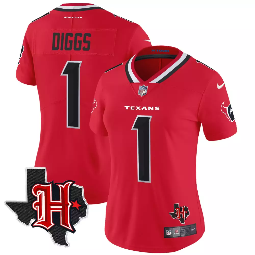 stefon diggs red womens houston texans 2024 texas patch vapor limited jersey v5 all stitched