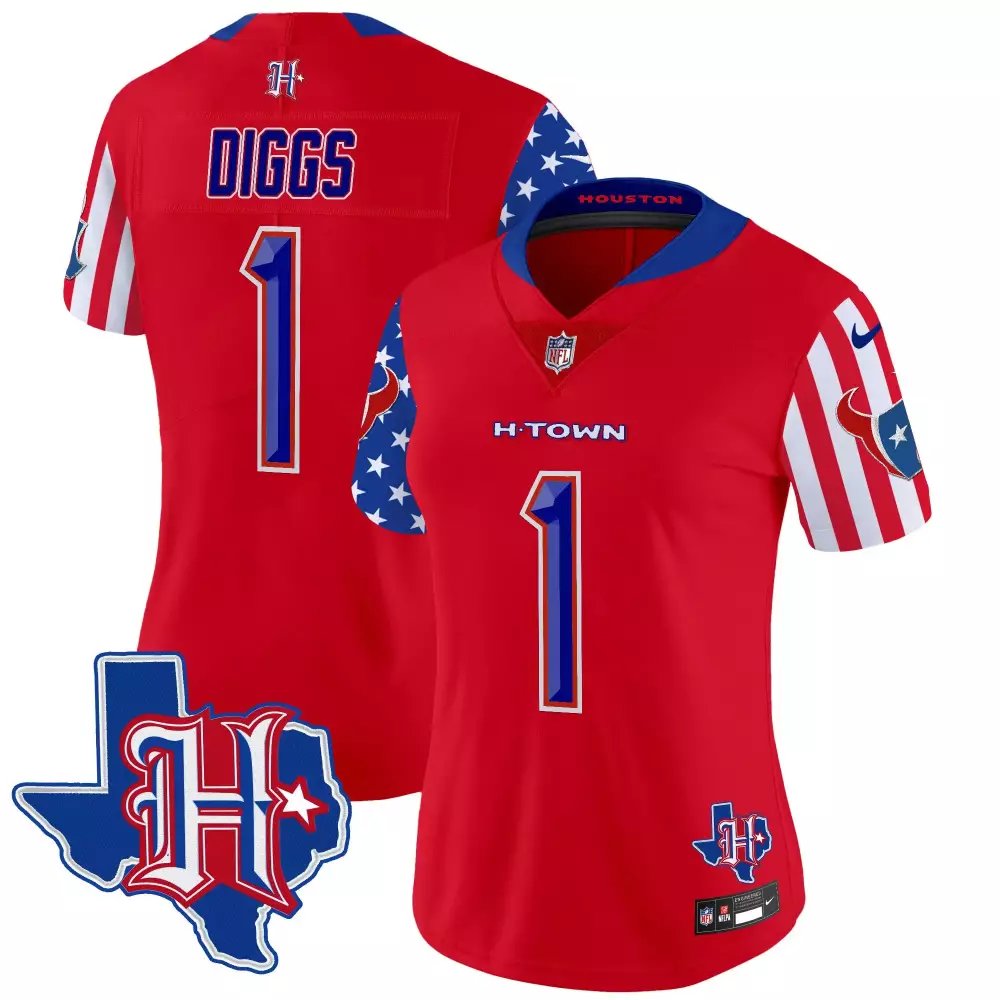 stefon diggs red womens houston texans 2024 texas patch vapor limited jersey v5 all stitched