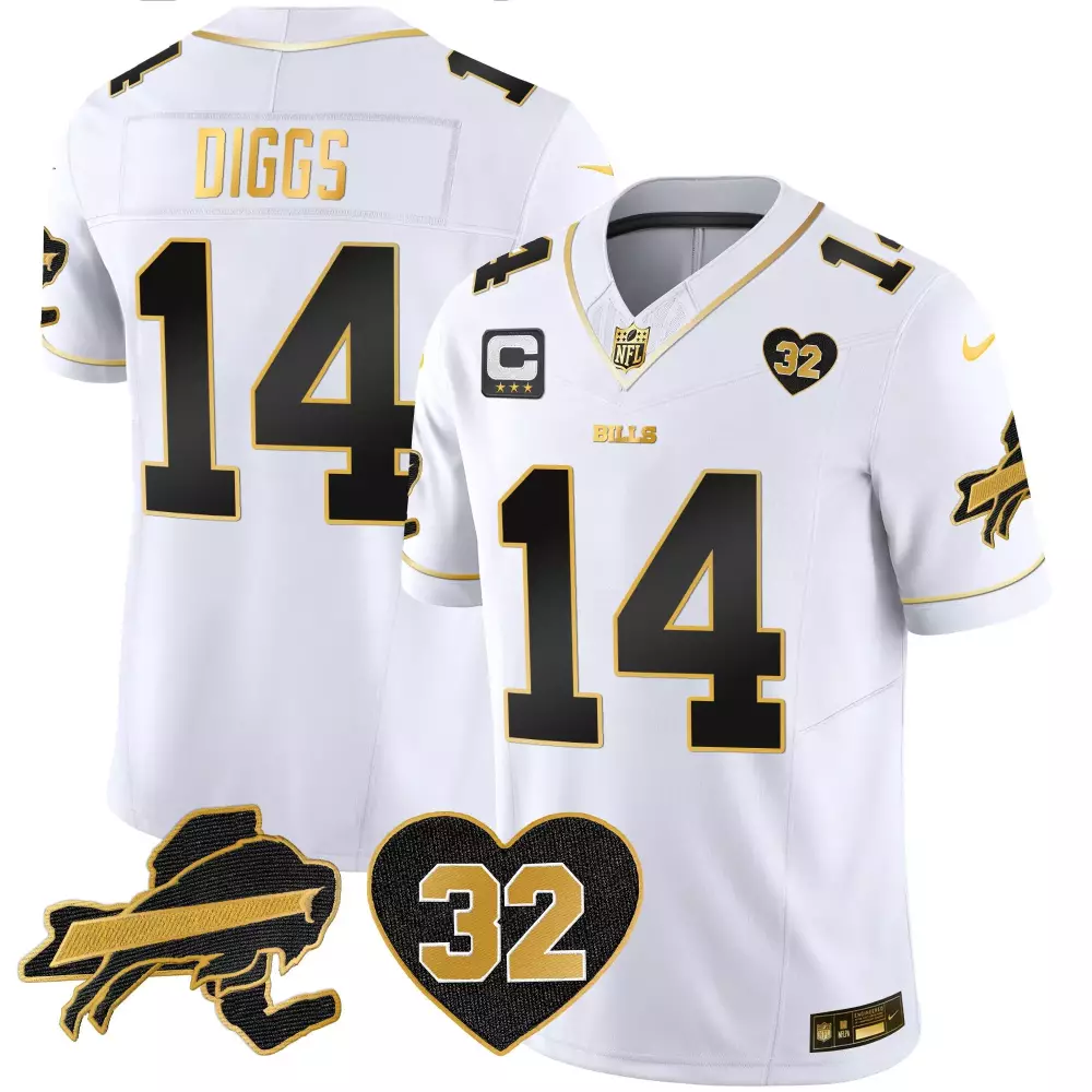 Stefon Diggs White Gold Men's Buffalo Bills O.J. Simpson Patch Jersey | Limited Edition Stitched Vapor | For Men, Women & Youth