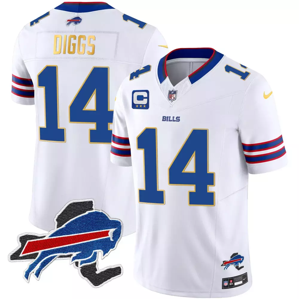 stefon diggs white mens buffalo bills new york patch gold trim vapor jersey all stitched