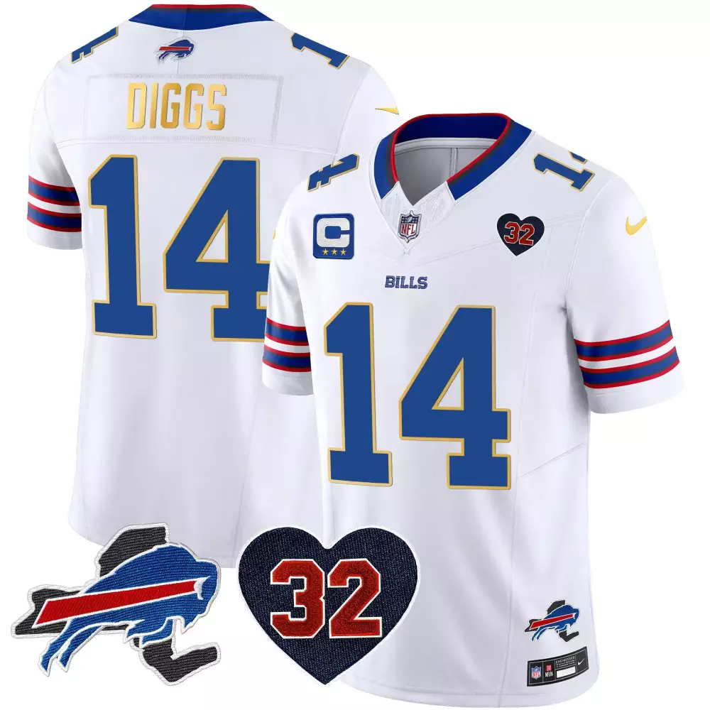 stefon diggs white mens buffalo bills new york patch gold trim vapor jersey all stitched