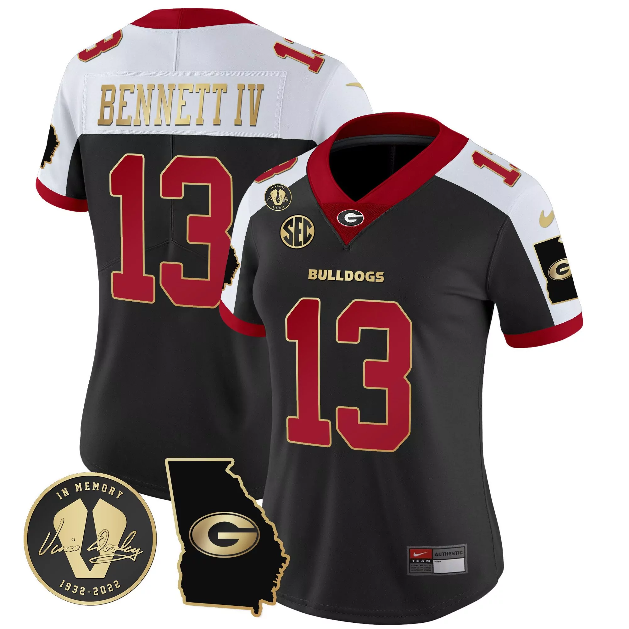 stetson bennett alternate womens georgia bulldogs 2023 vapor jersey v3 georgia map all stitched