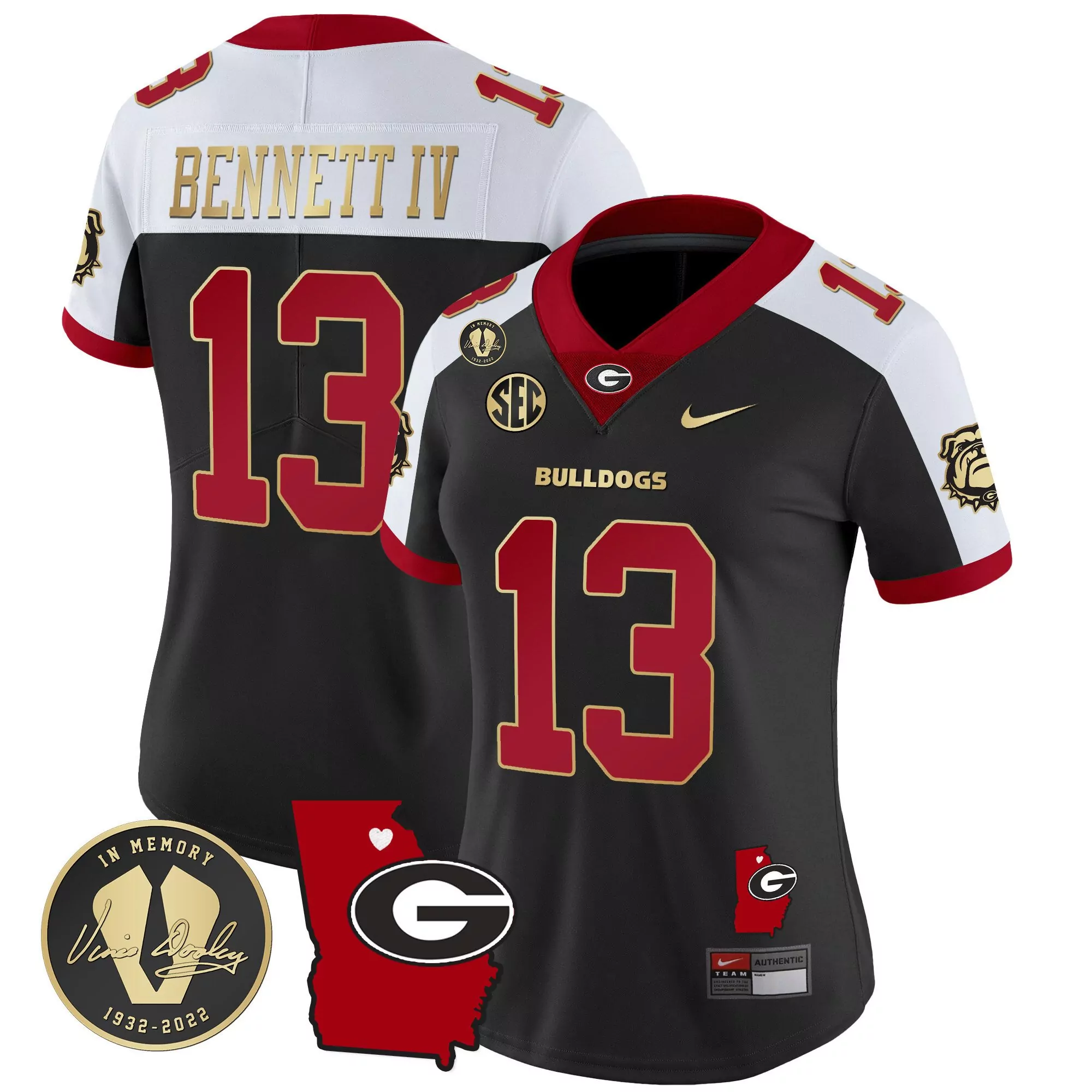 stetson bennett alternate womens georgia bulldogs 2023 vapor jersey v3 georgia map all stitched