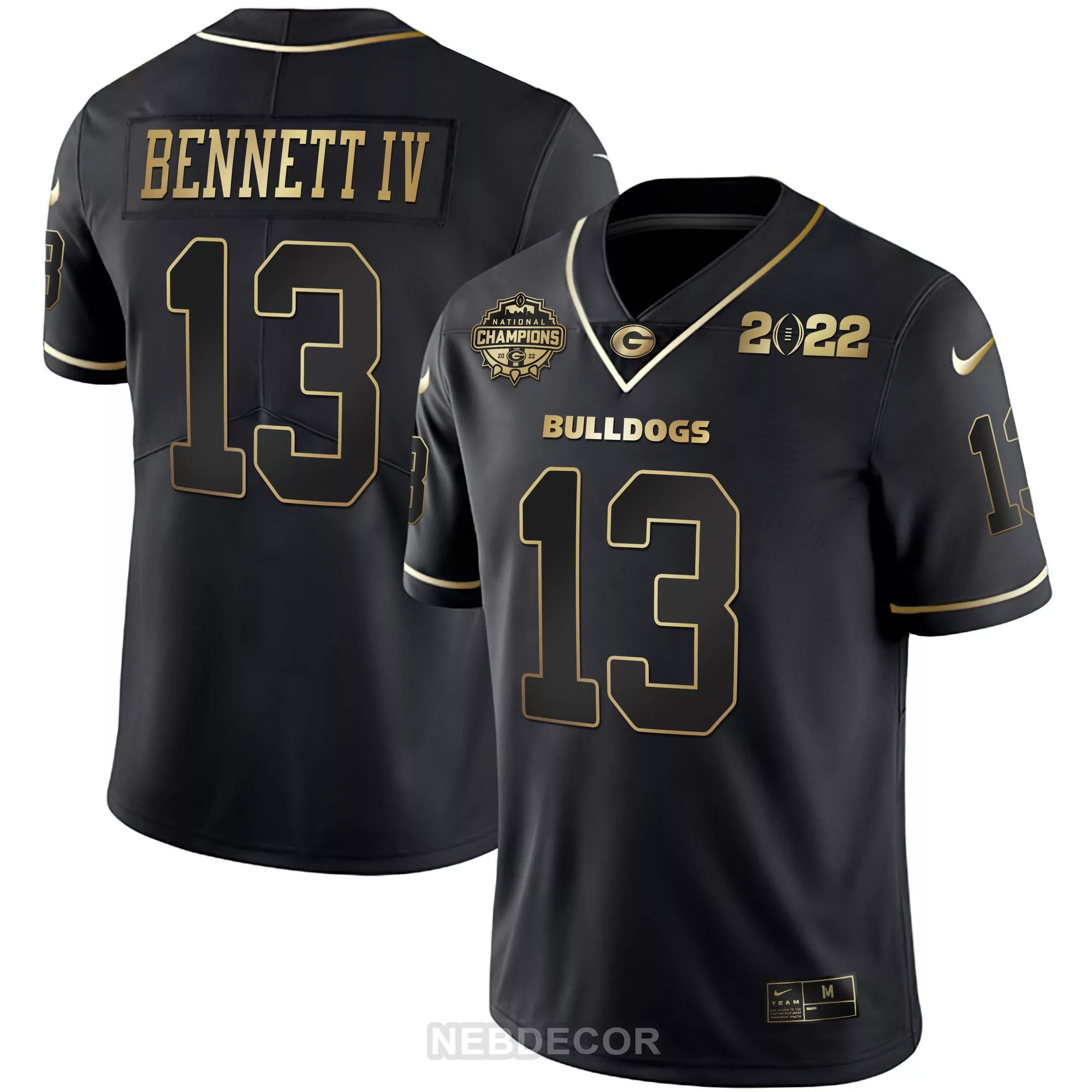 stetson bennett black gold mens georgia bulldogs 2023 champions gold jersey all stitched