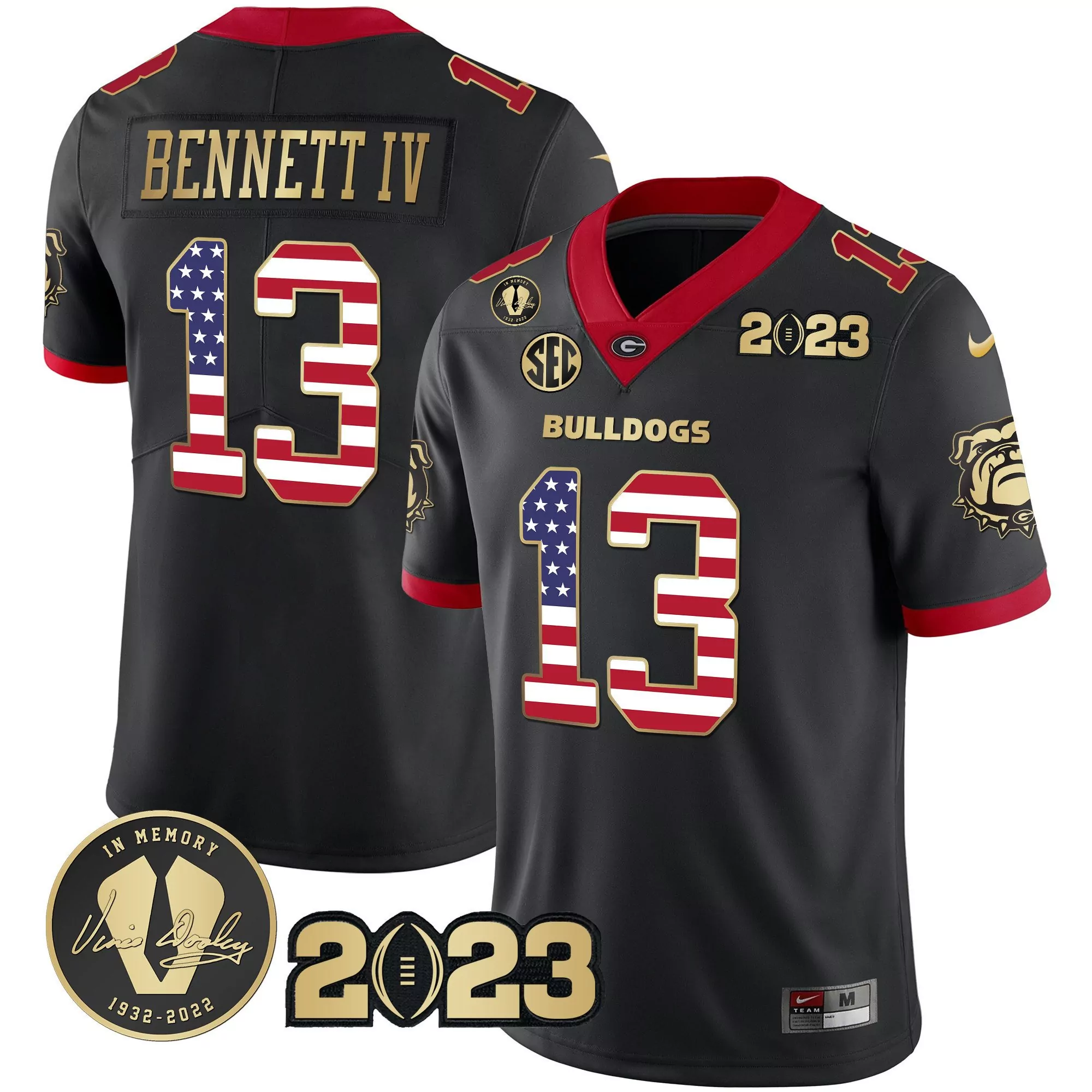 stetson bennett black gold mens georgia bulldogs 2023 champions gold jersey all stitched