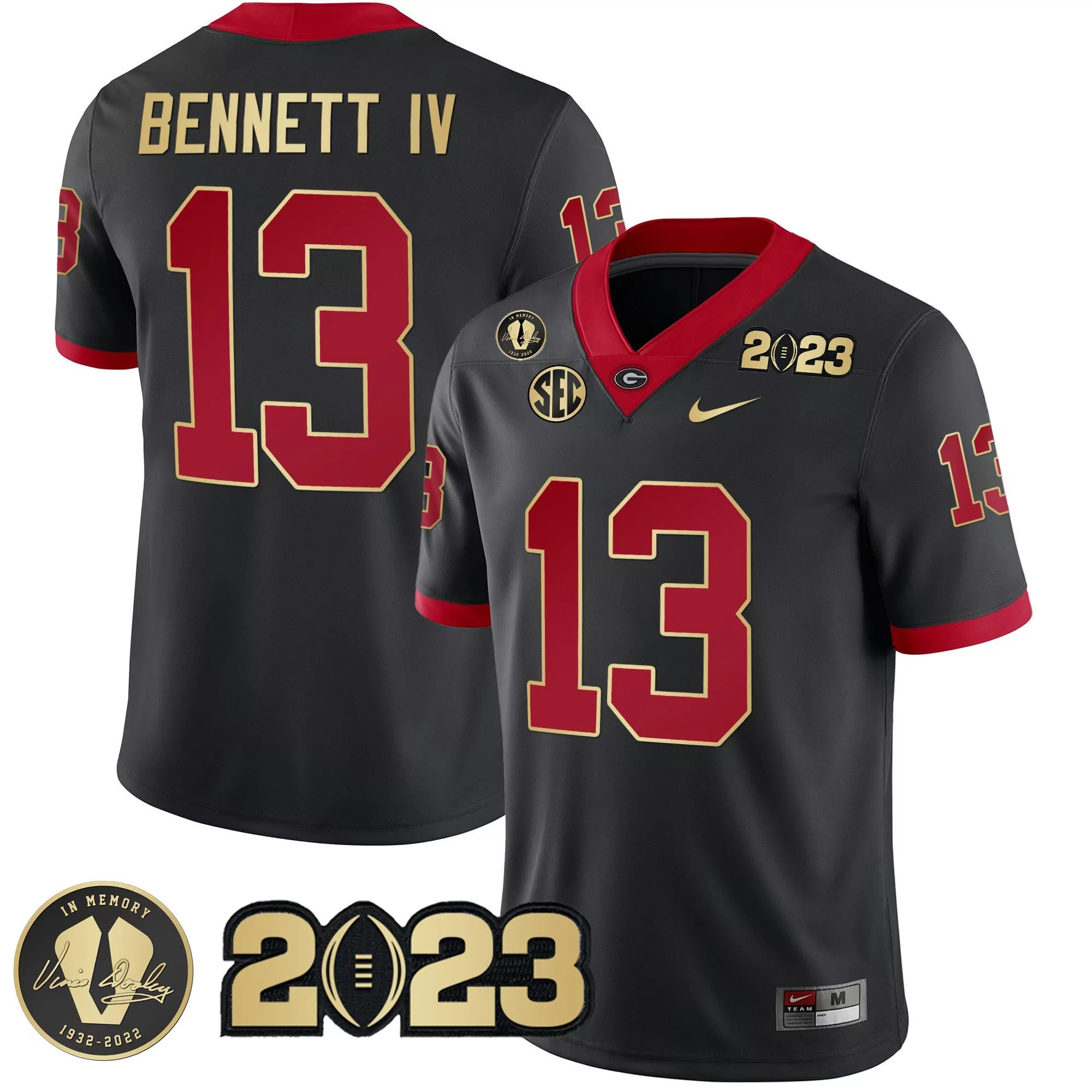 stetson bennett black gold mens georgia bulldogs 2023 champions gold jersey all stitched