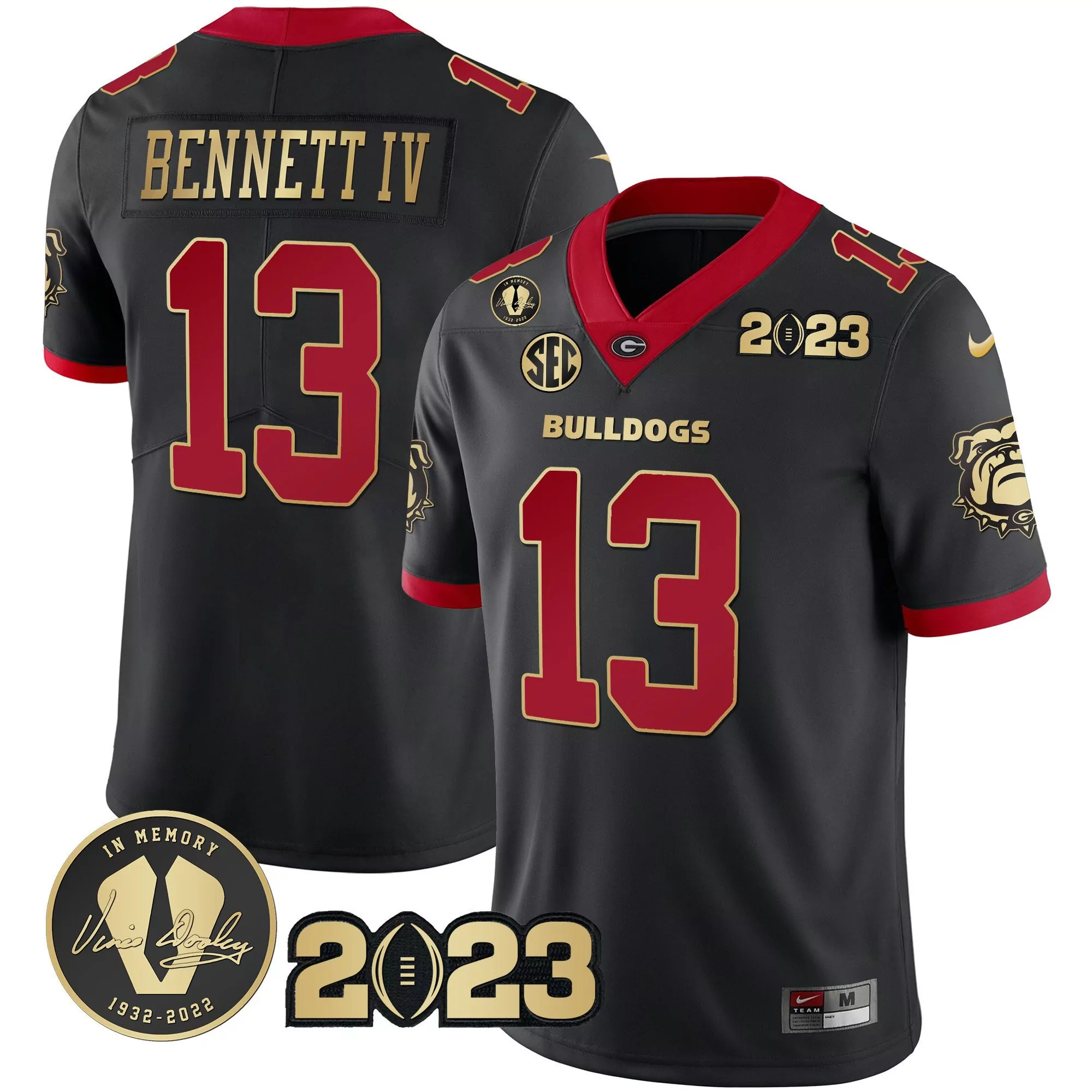 stetson bennett black gold trim mens georgia bulldogs 2023 champions white red gold jersey all stitched