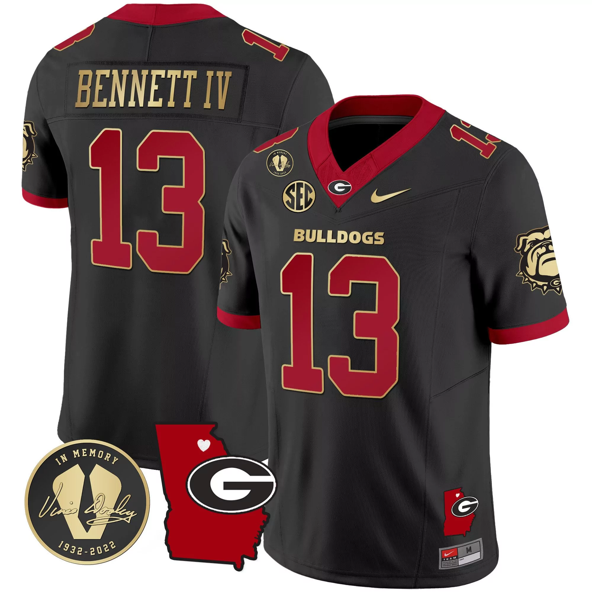 stetson bennett black gold trim mens georgia bulldogs 2023 champions white red gold jersey all stitched
