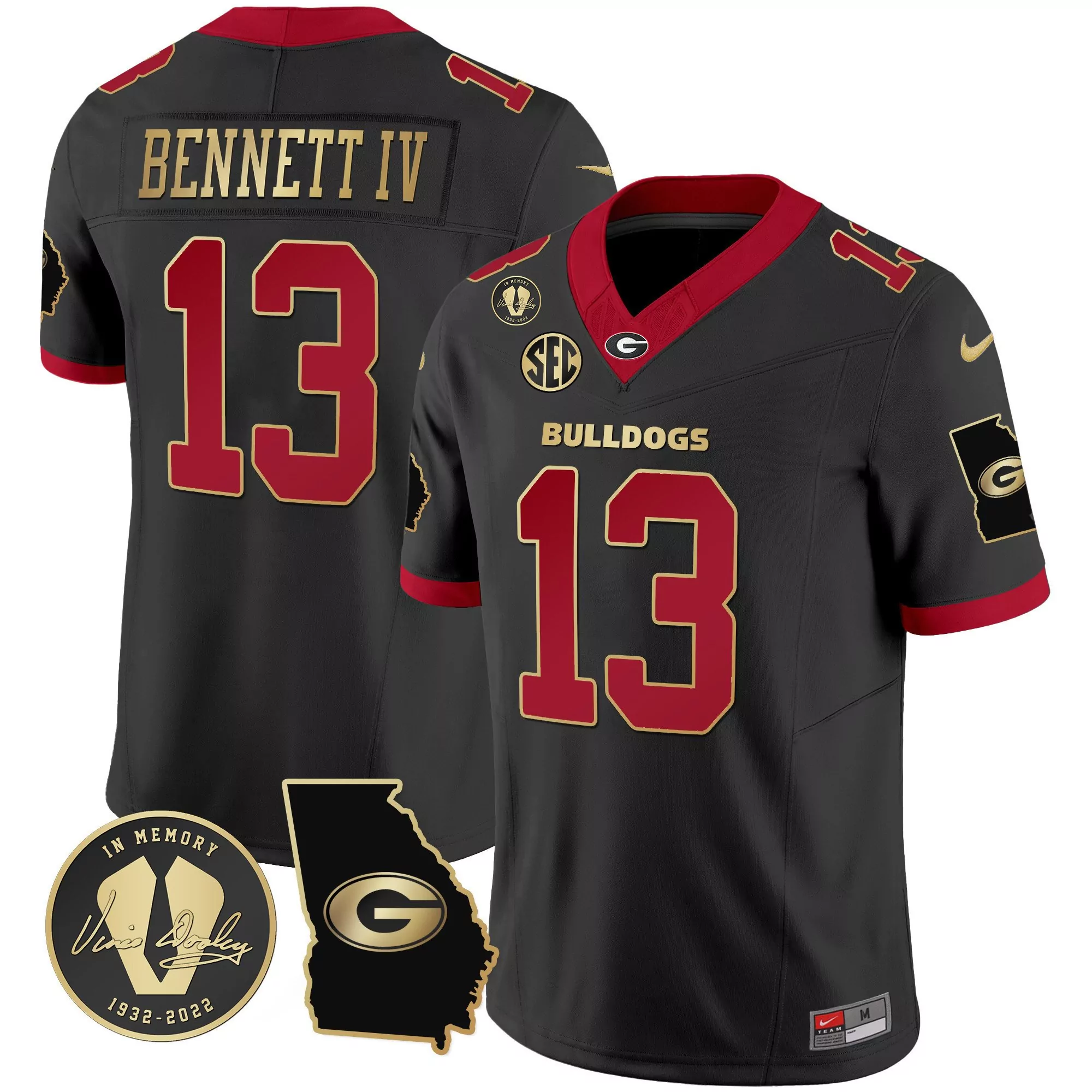 stetson bennett black gold trim mens georgia bulldogs 2023 champions white red gold jersey all stitched