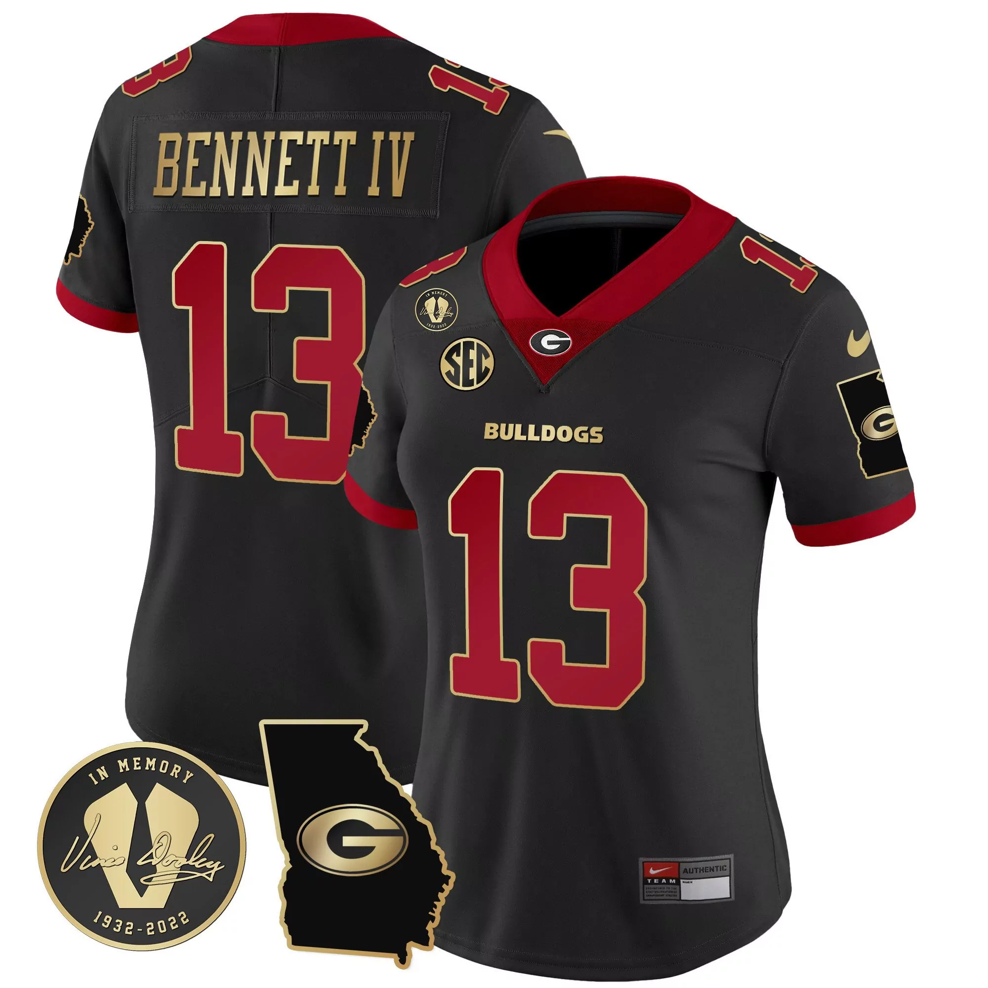 stetson bennett black gold trim mens georgia bulldogs 2023 champions white red gold jersey all stitched