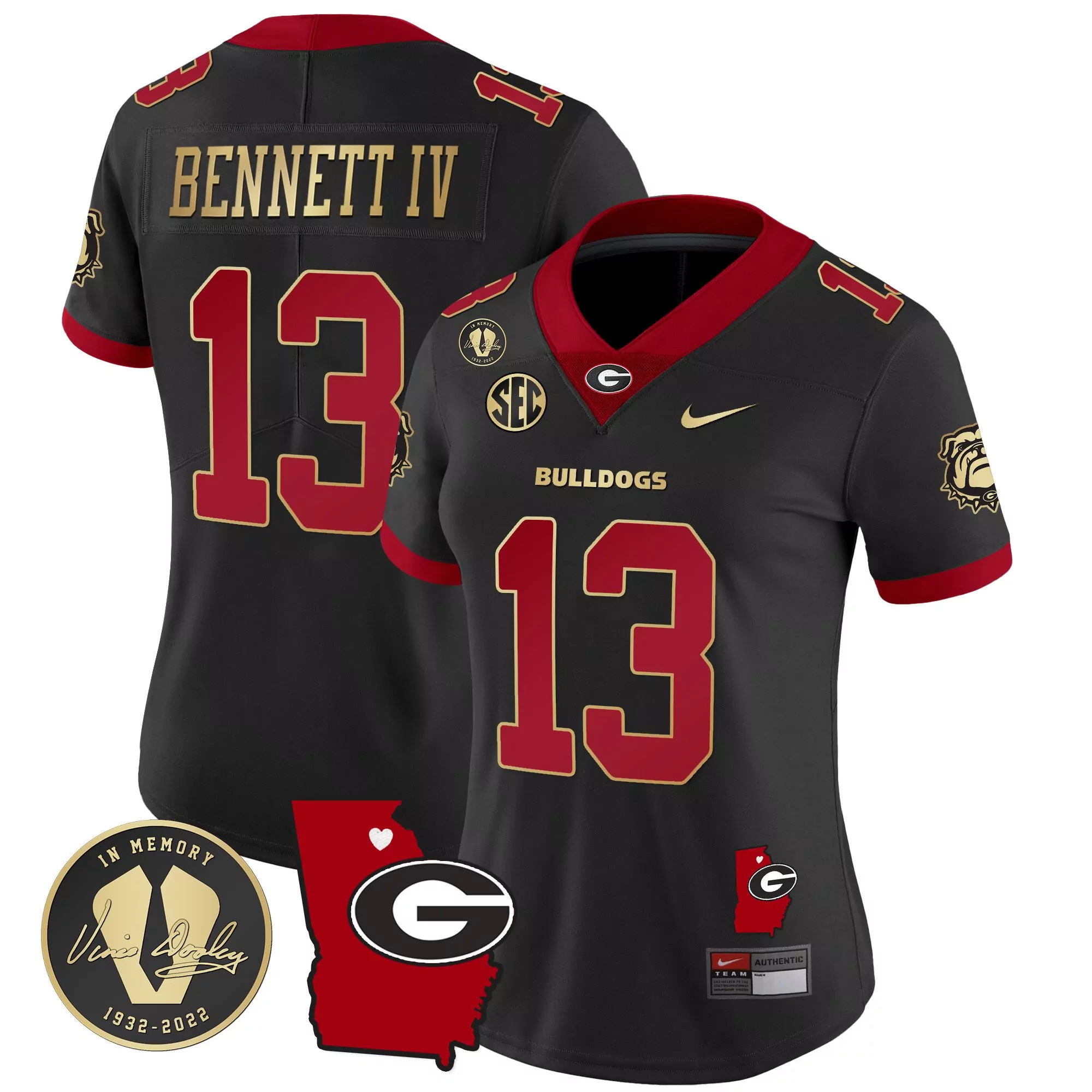 stetson bennett black gold trim womens georgia bulldogs 2023 vapor jersey v4 georgia map all stitched