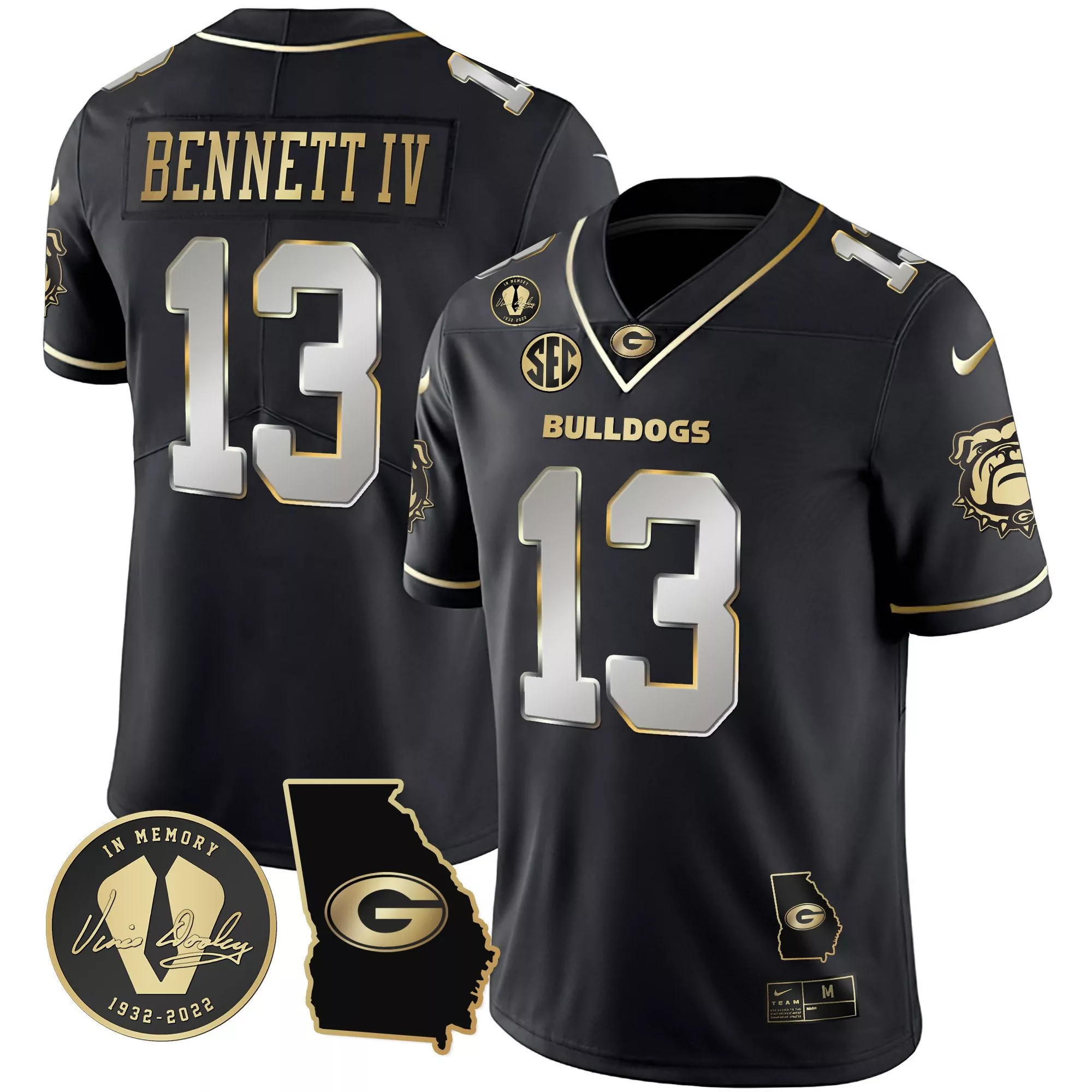 stetson bennett black limited mens georgia bulldogs 2023 vapor jersey v2 georgia map all stitched