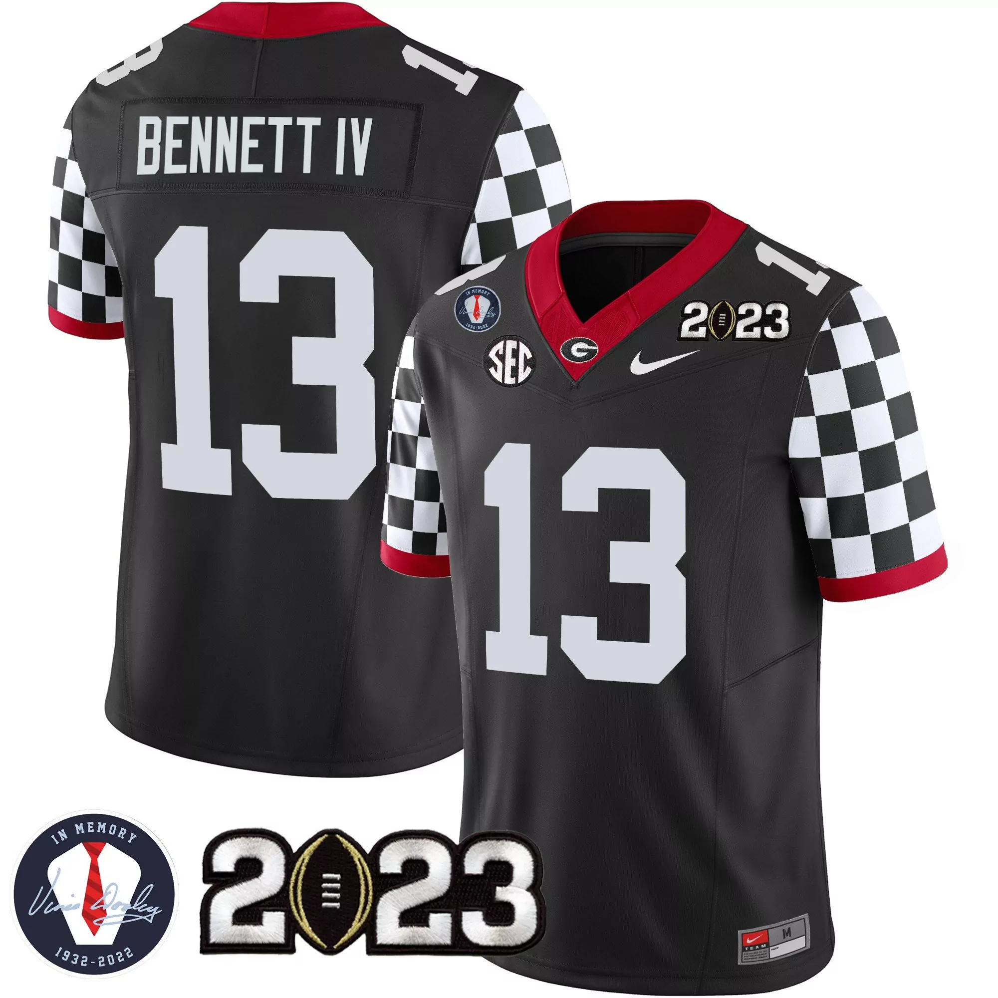 stetson bennett black mens georgia bulldogs checkerboard jersey all stitched