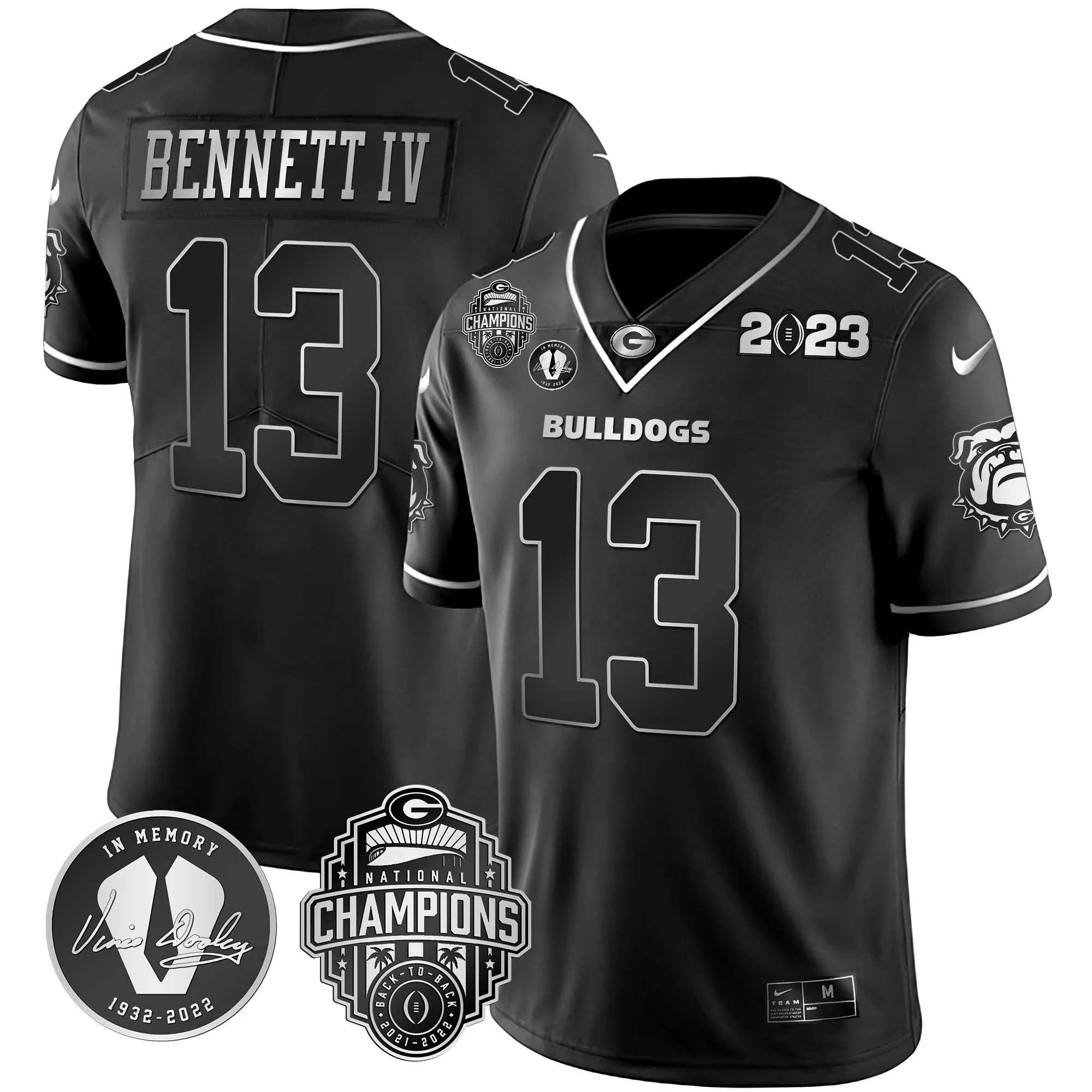 stetson bennett black red mens georgia bulldogs 2023 champions white red gold jersey all stitched
