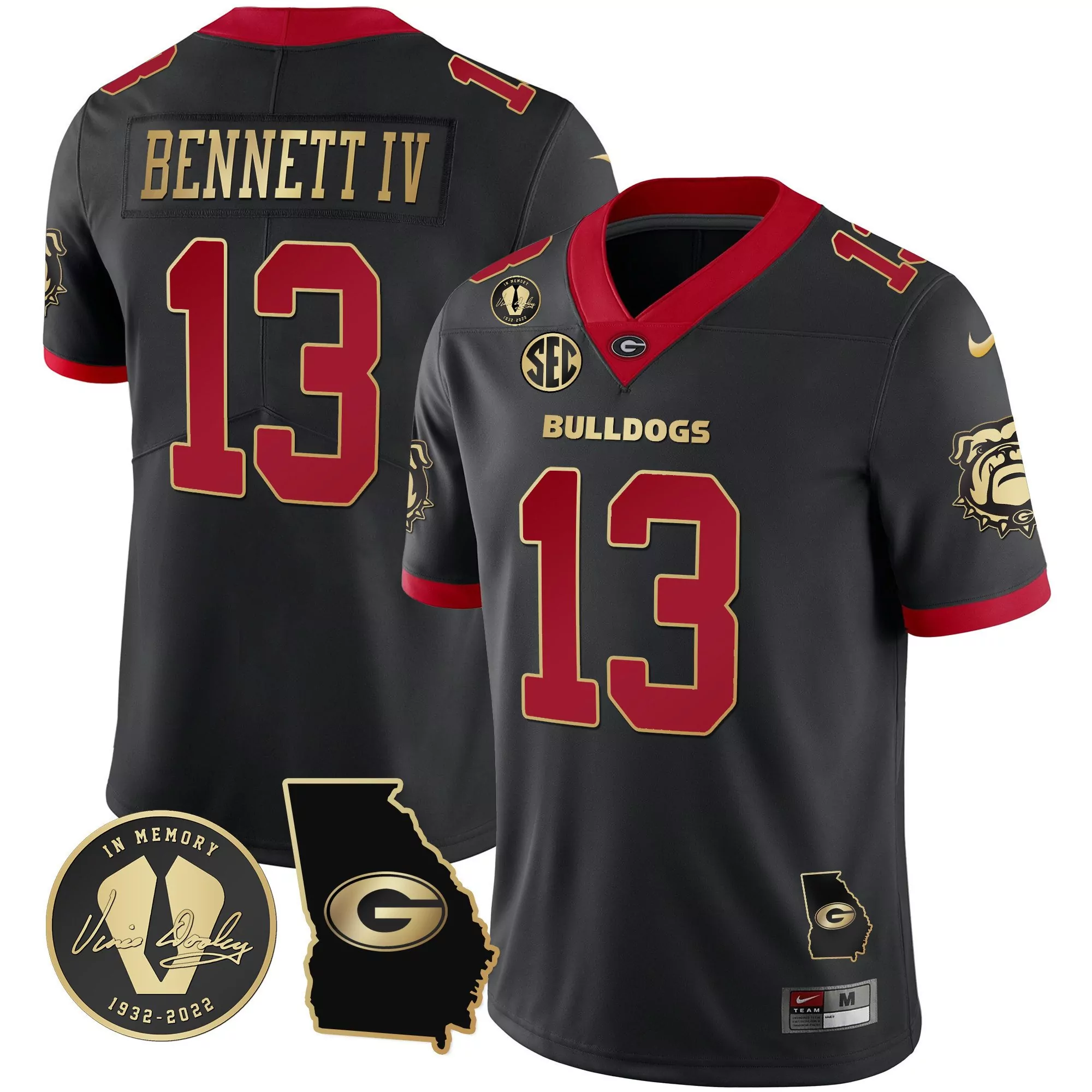 stetson bennett gold trim mens georgia bulldogs 2023 vapor jersey georgia map all stitched