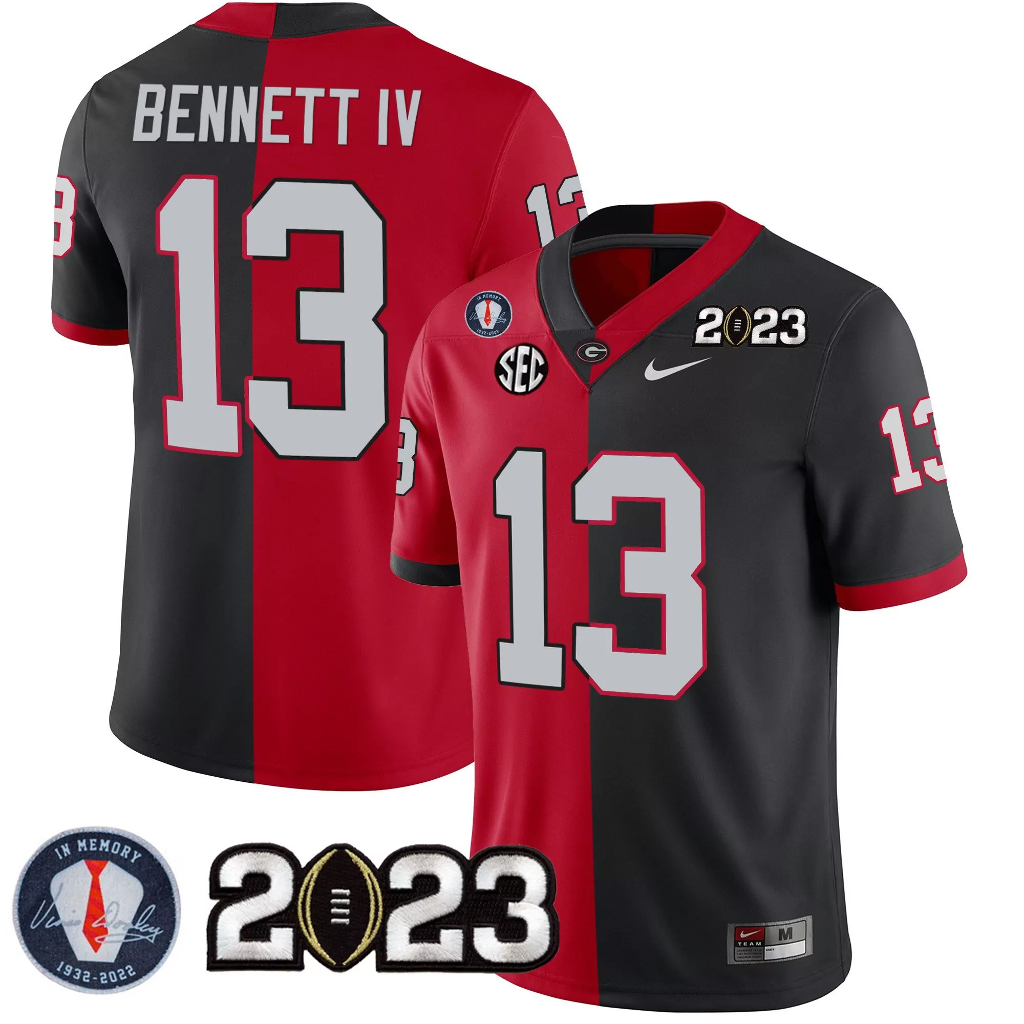 stetson bennett men georgia bulldogs 2023 champions split red black jersey all stitched
