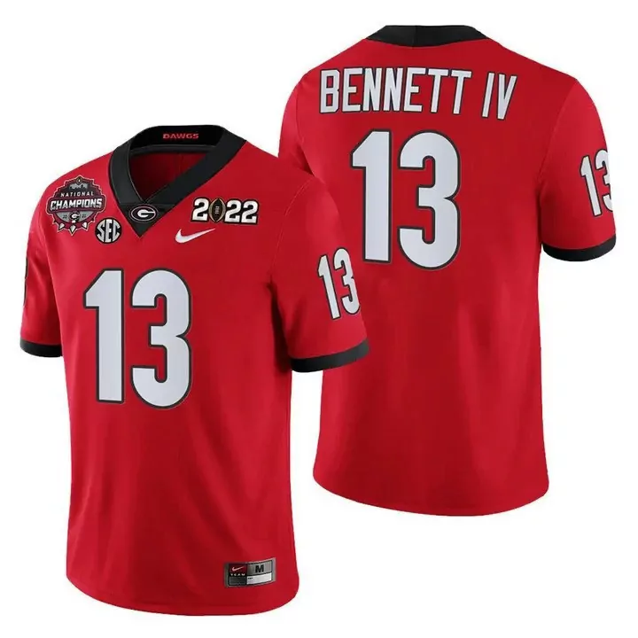 stetson bennett red mens georgia bulldogs cfp national champions jersey all stitched