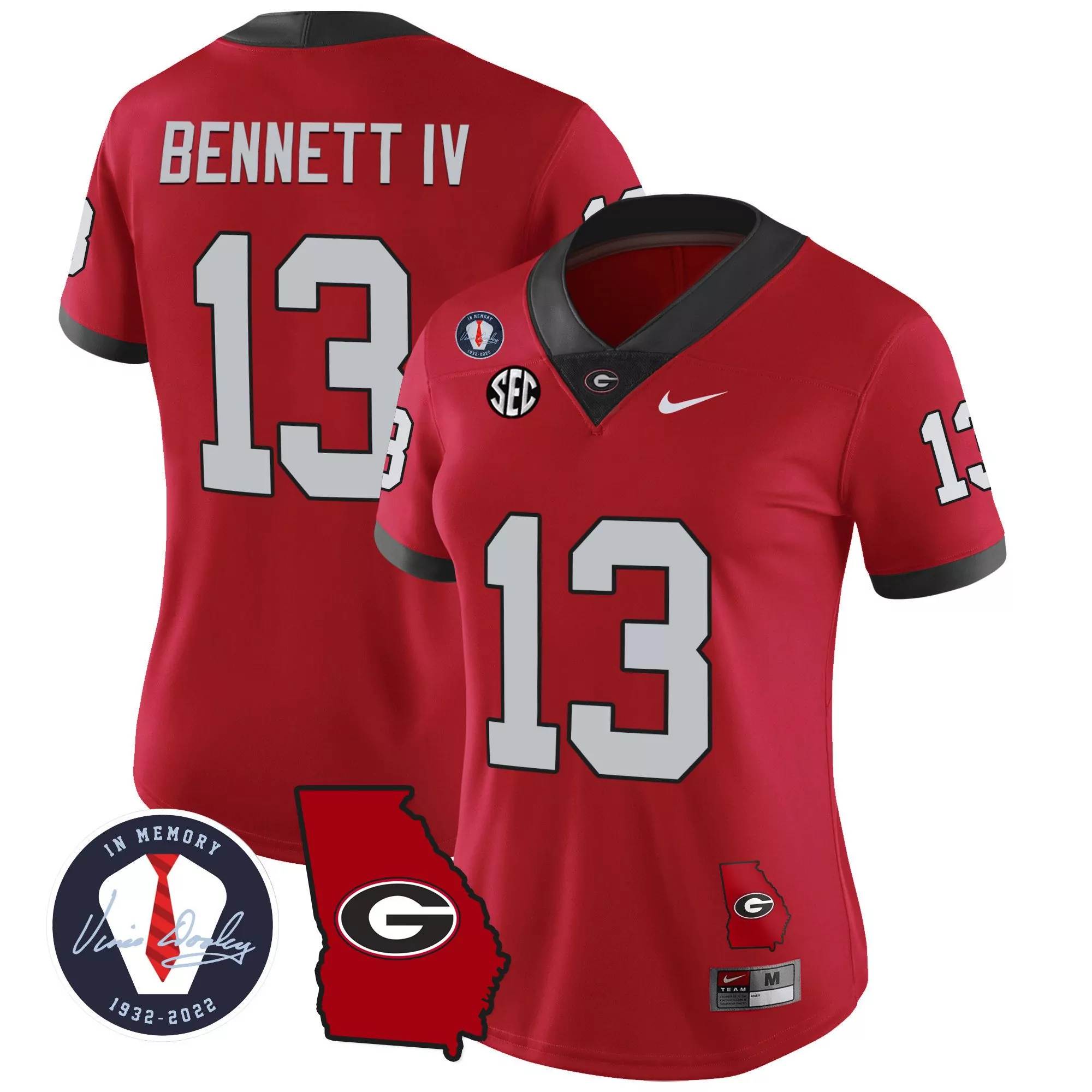 stetson bennett red sleeves womens georgia bulldogs 2023 vince dooley patch alternate gold jersey all stitched