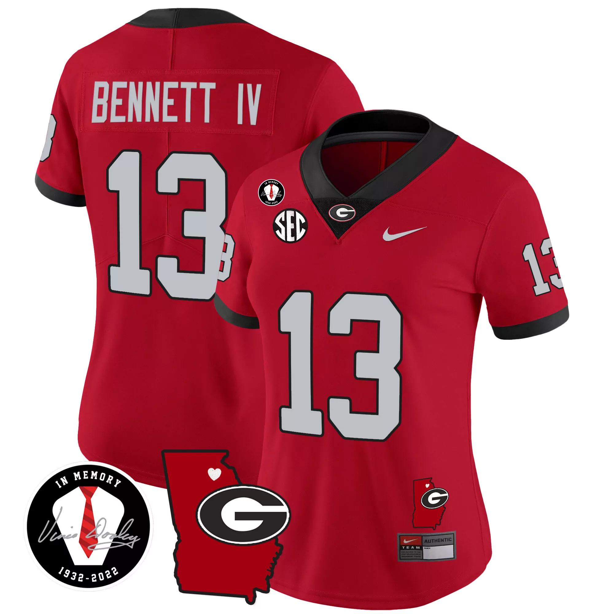 stetson bennett red sleeves womens georgia bulldogs 2023 vince dooley patch alternate gold jersey all stitched