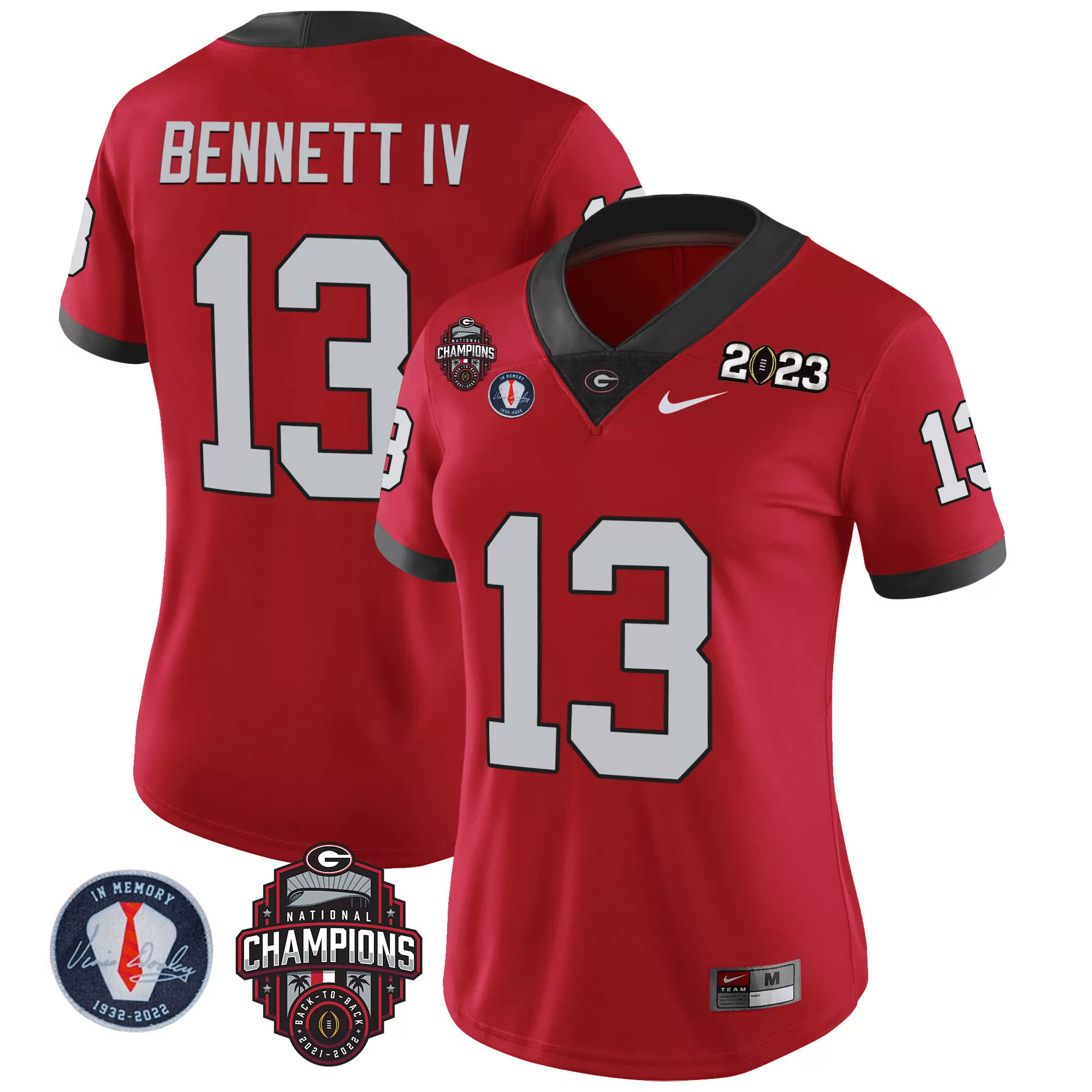 stetson bennett red womens georgia bulldogs 2023 vince dooley patch alternate jersey all stitched