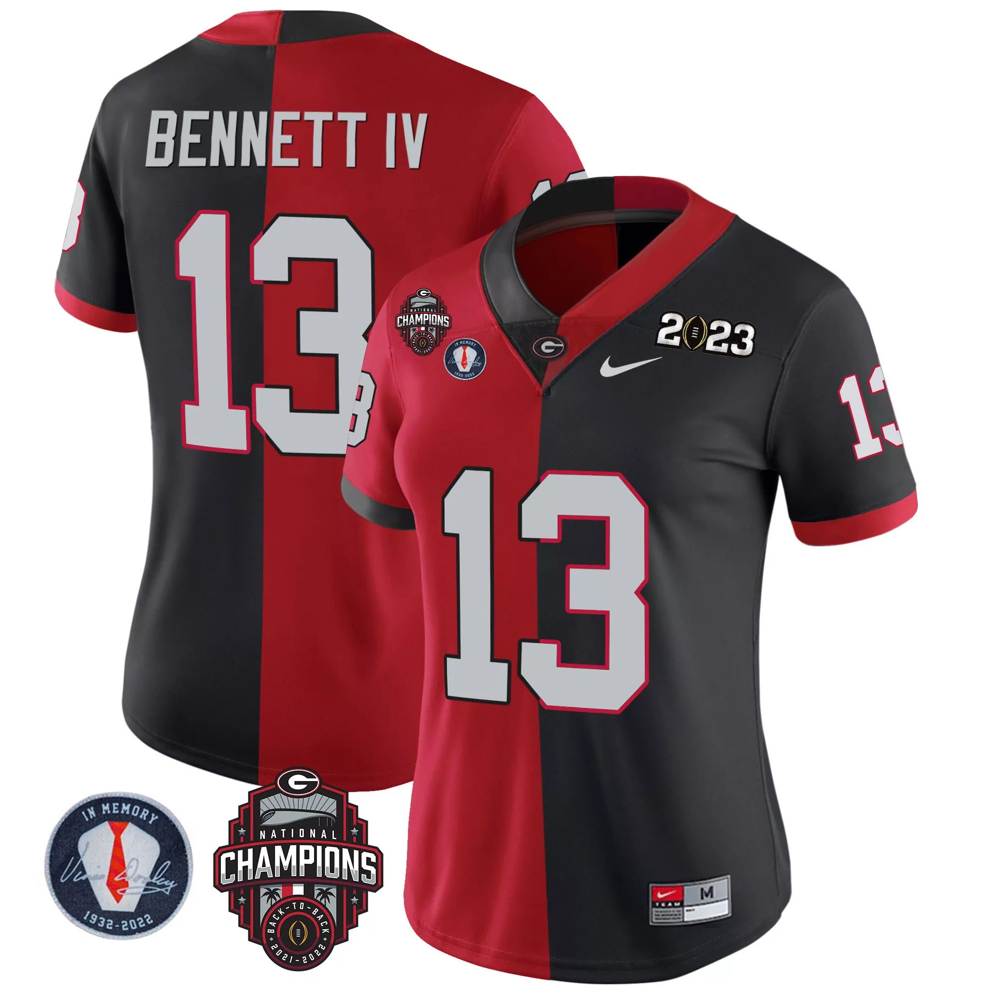 stetson bennett split red black womens georgia bulldogs 2023 vince dooley patch alternate jersey all stitched