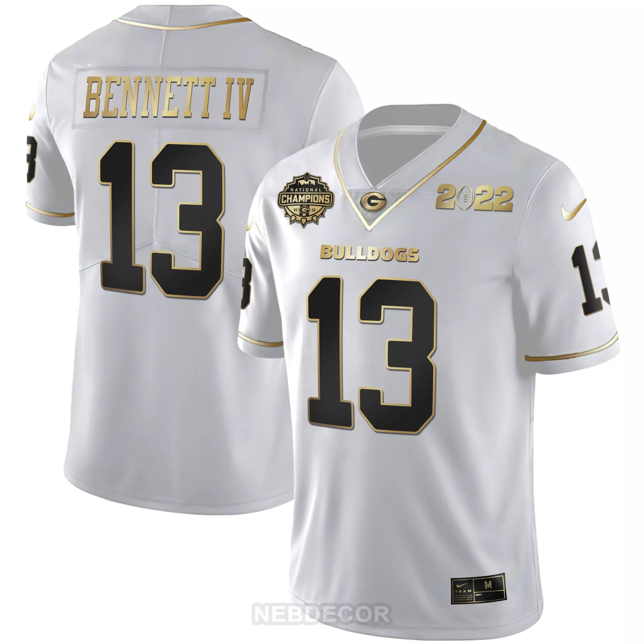 stetson bennett white gold mens georgia bulldogs 2023 champions gold jersey all stitched